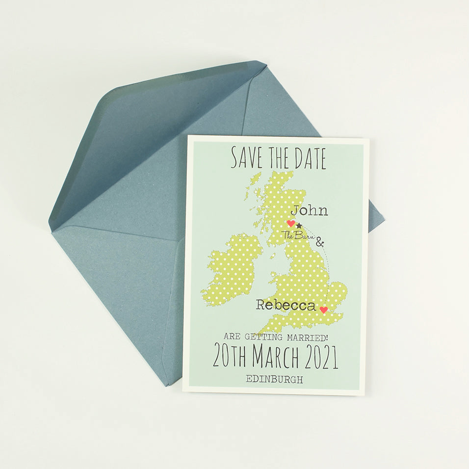 Save The Date Rectangle (A6) Spotty Map