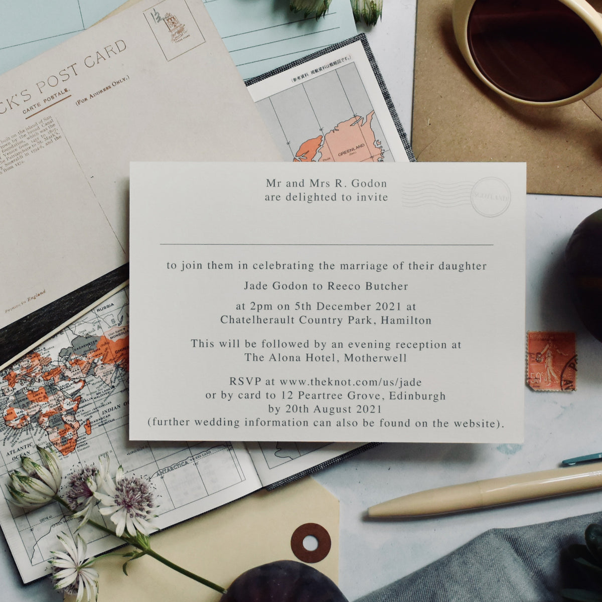 JADE  -  WORLD MAP WEDDING INVITATION