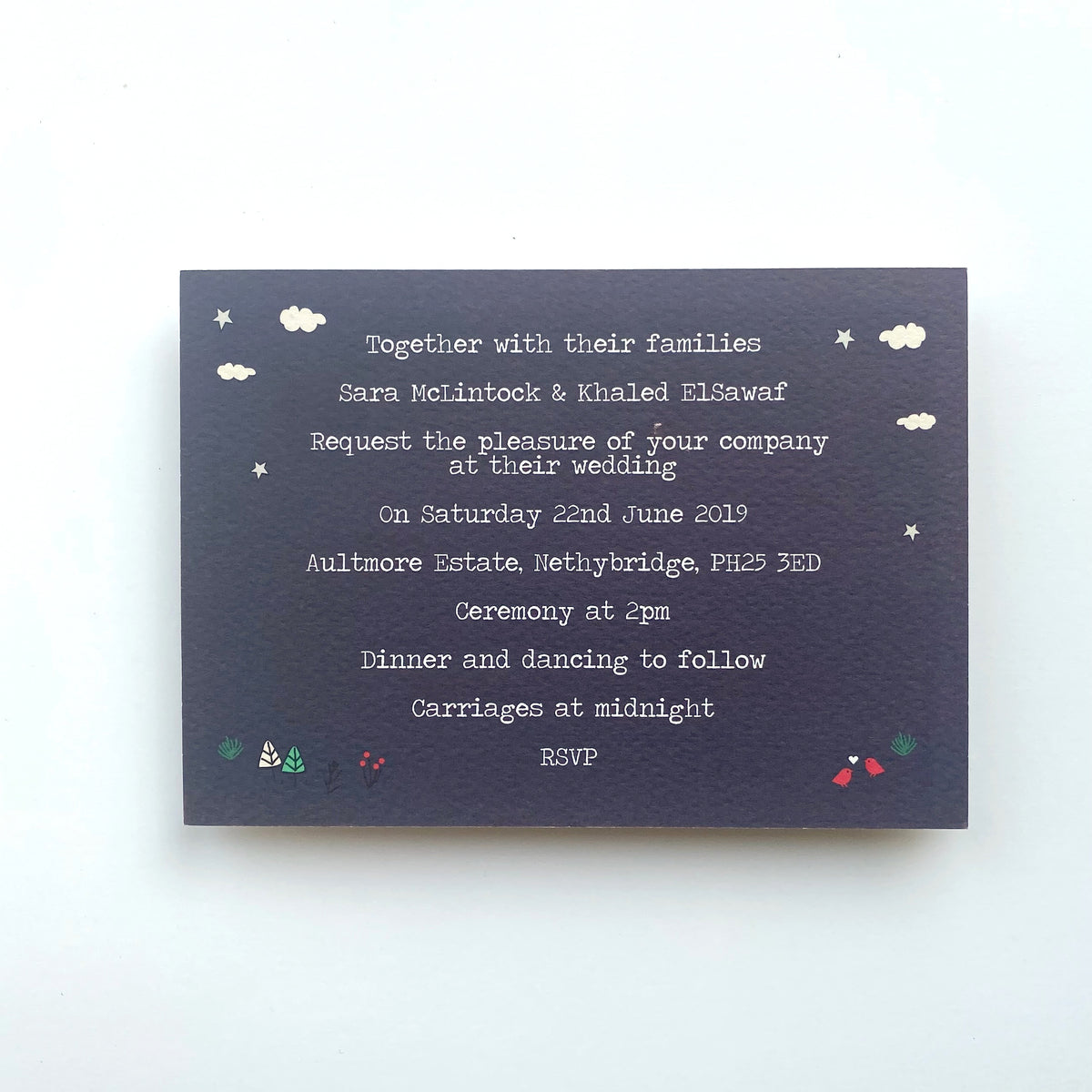 Illustrated Bespoke Map Invitation -Our Story Navy