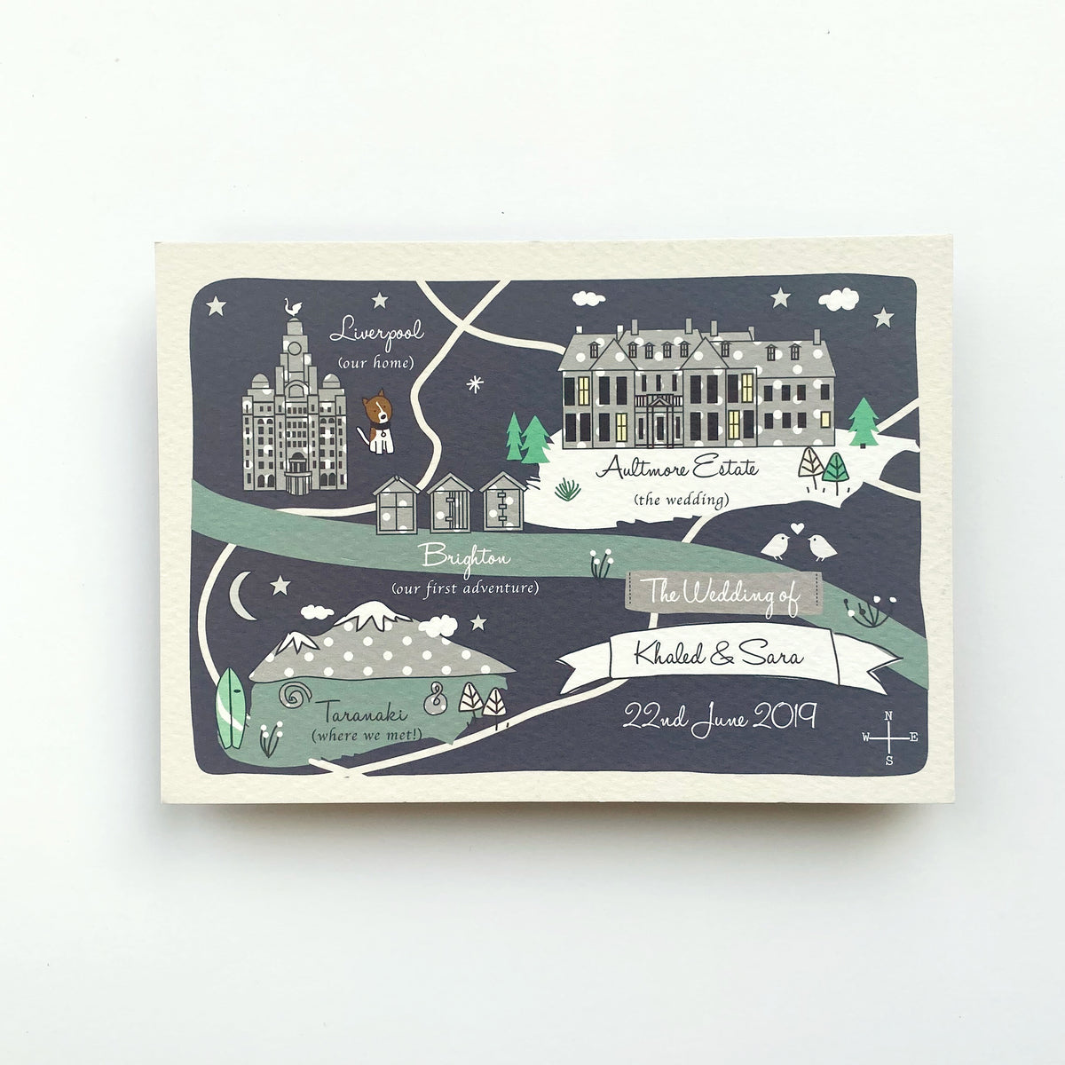 Illustrated Bespoke Map Invitation -Our Story Navy