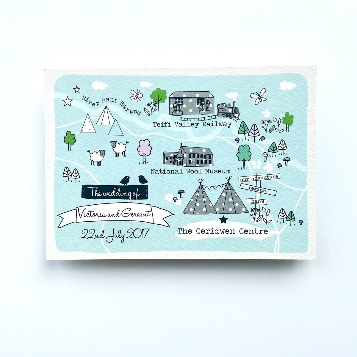 Illustrated Bespoke Map Invitation - (Duck EGG)