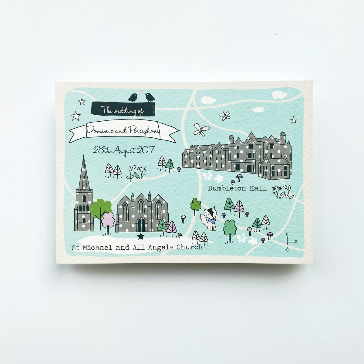 Illustrated Bespoke Map Invitation - (Duck EGG)