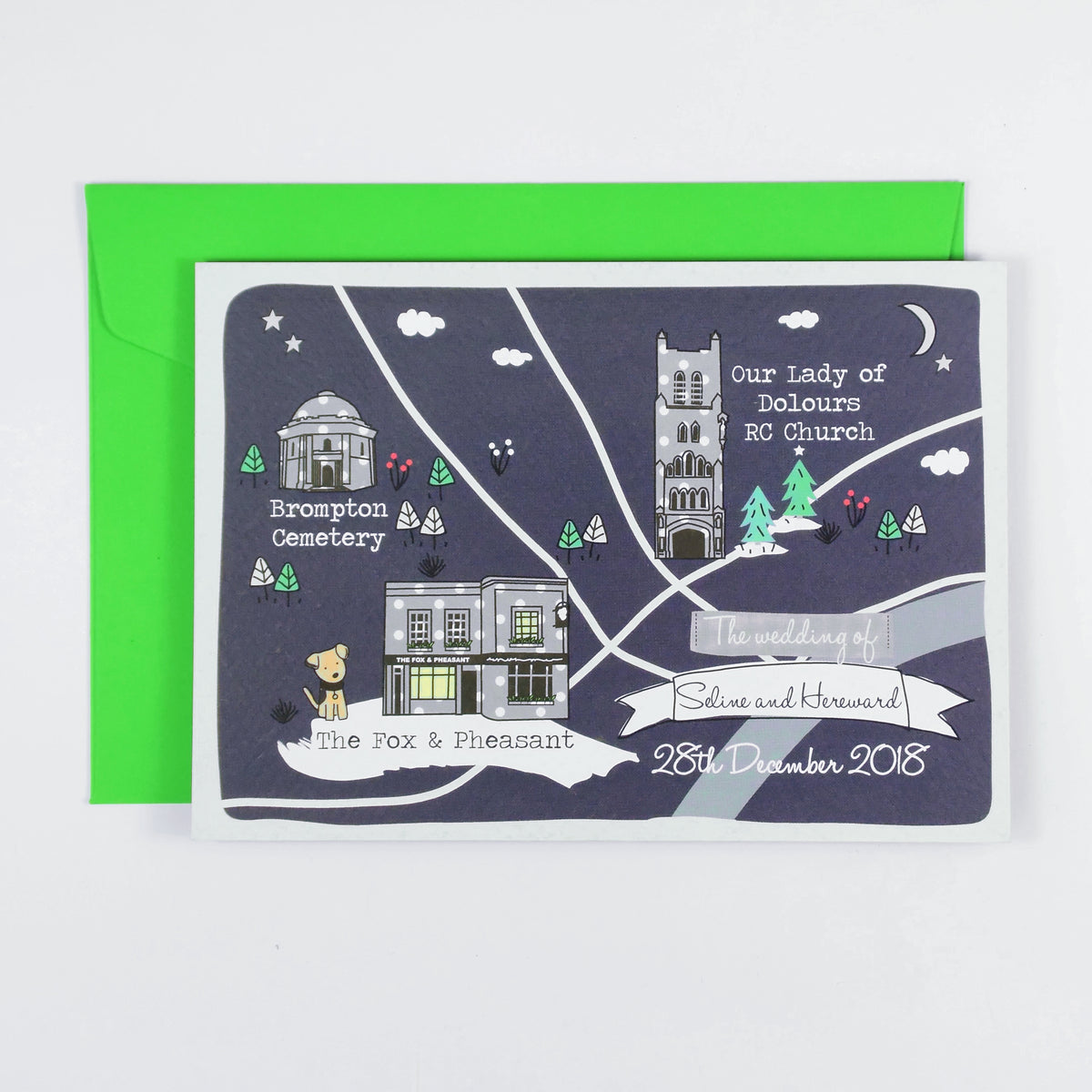 Illustrated Bespoke Map Invitation - Winter Grey Spots (Collection)