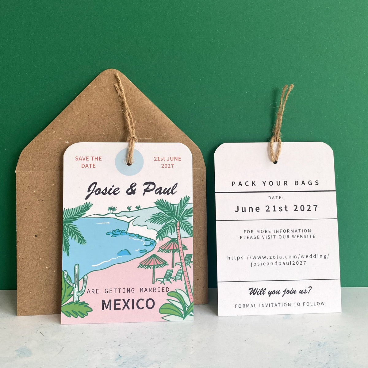 Mexico Illustration Save the Date Luggage Tag