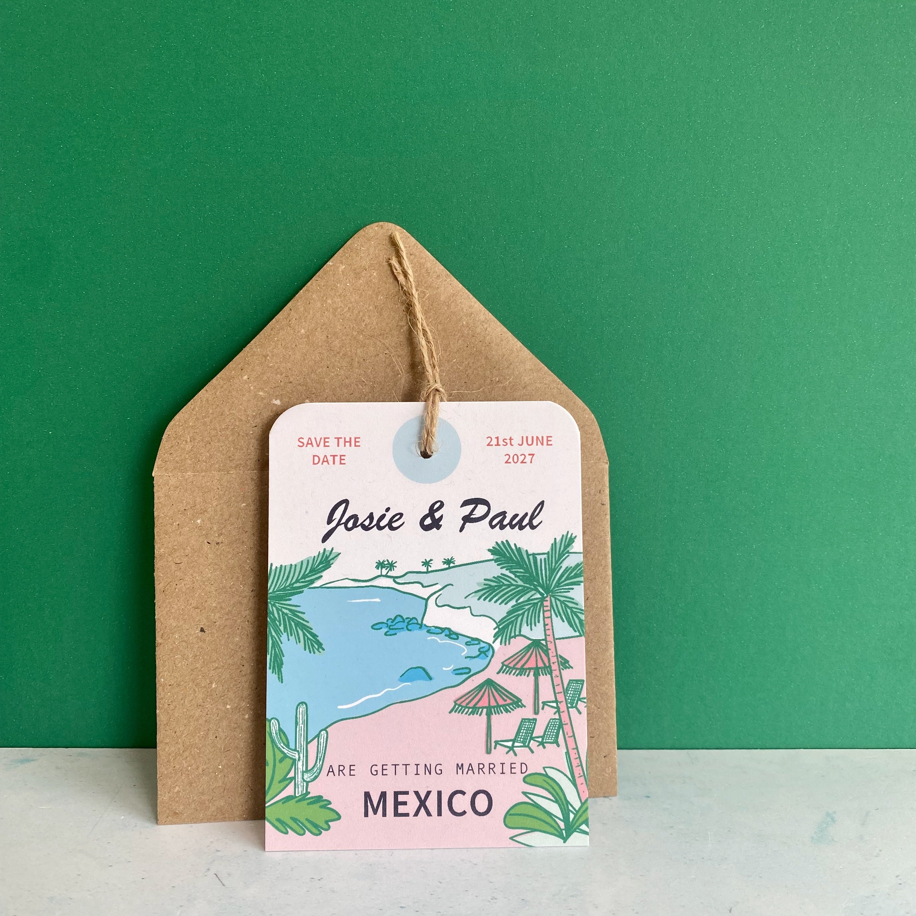 Mexico Illustration Save the Date Luggage Tag