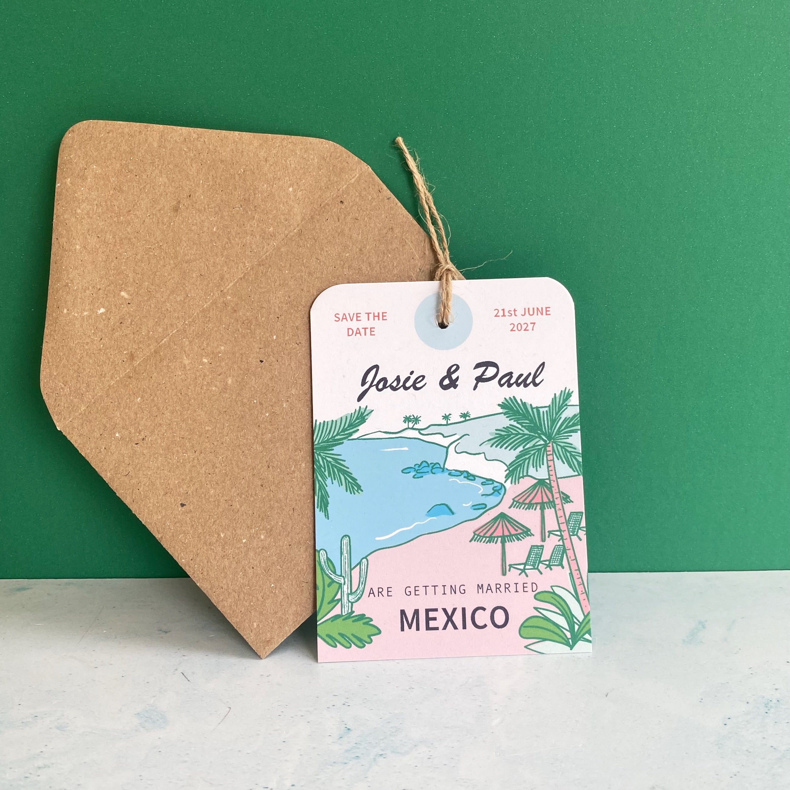 Mexico Illustration Save the Date Luggage Tag