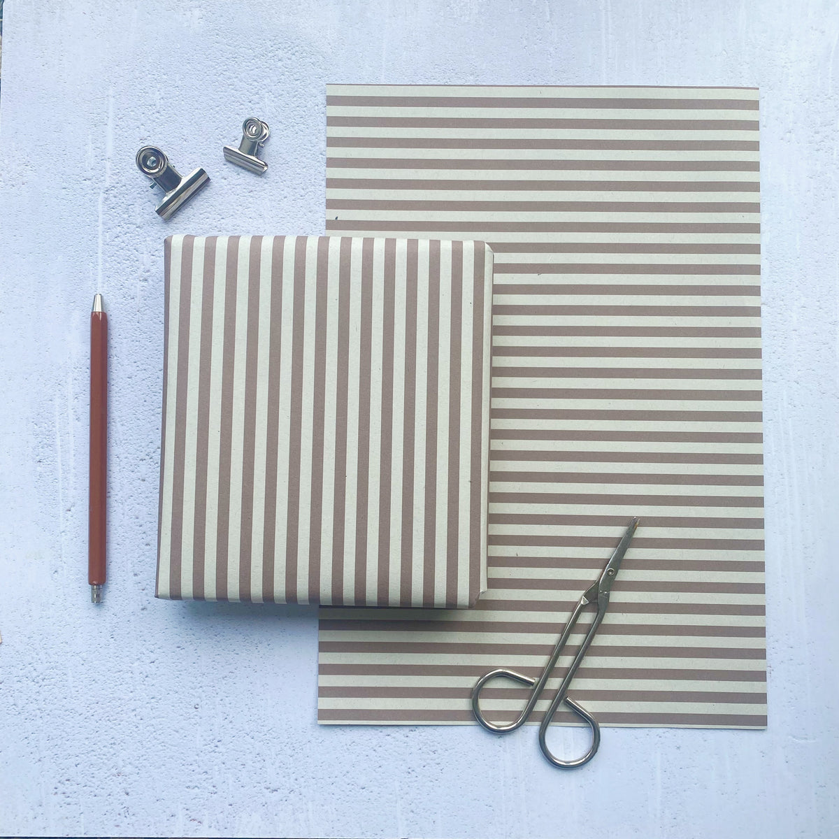 Stripe Mocha Paper Fibre 42cm x 29.7 (A3) Size Wrapping Paper Sheet