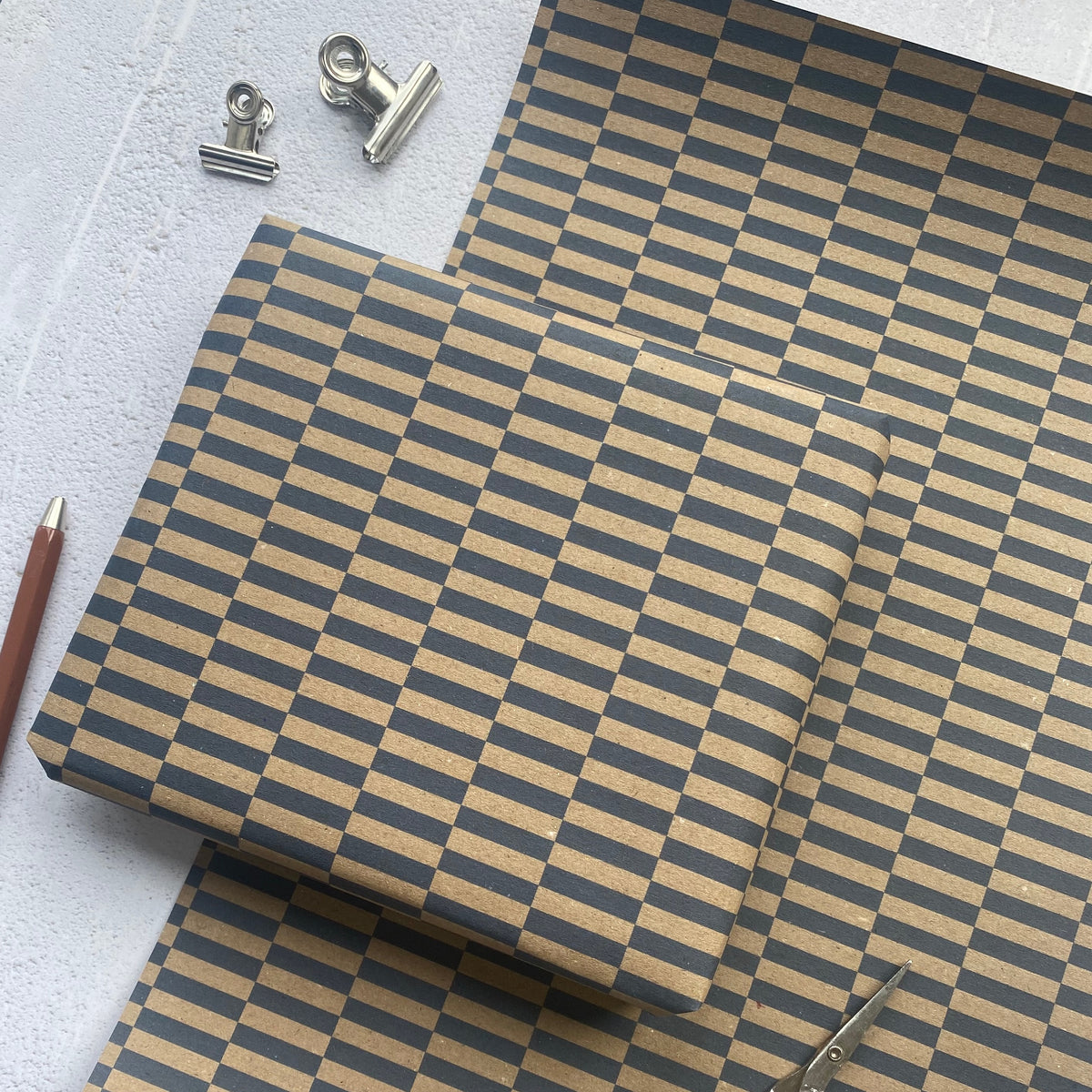 Navy Checkerboard Pattern Fibre 450 x 320mm  Size Wrapping Paper Sheet