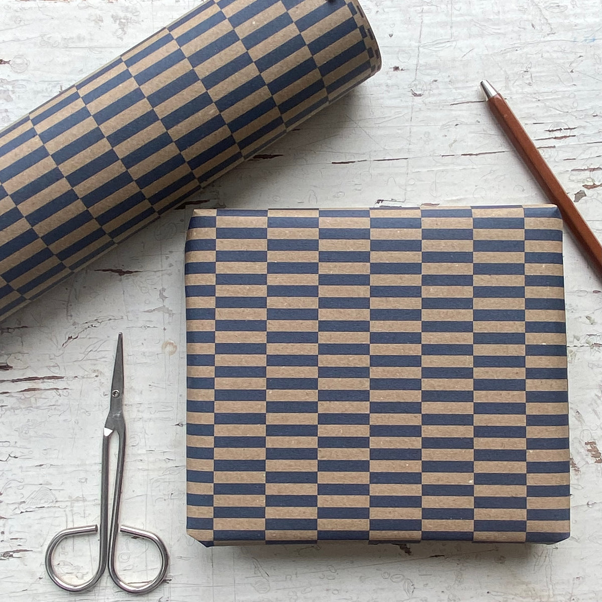 Navy Checkerboard Pattern Fibre 450 x 320mm  Size Wrapping Paper Sheet