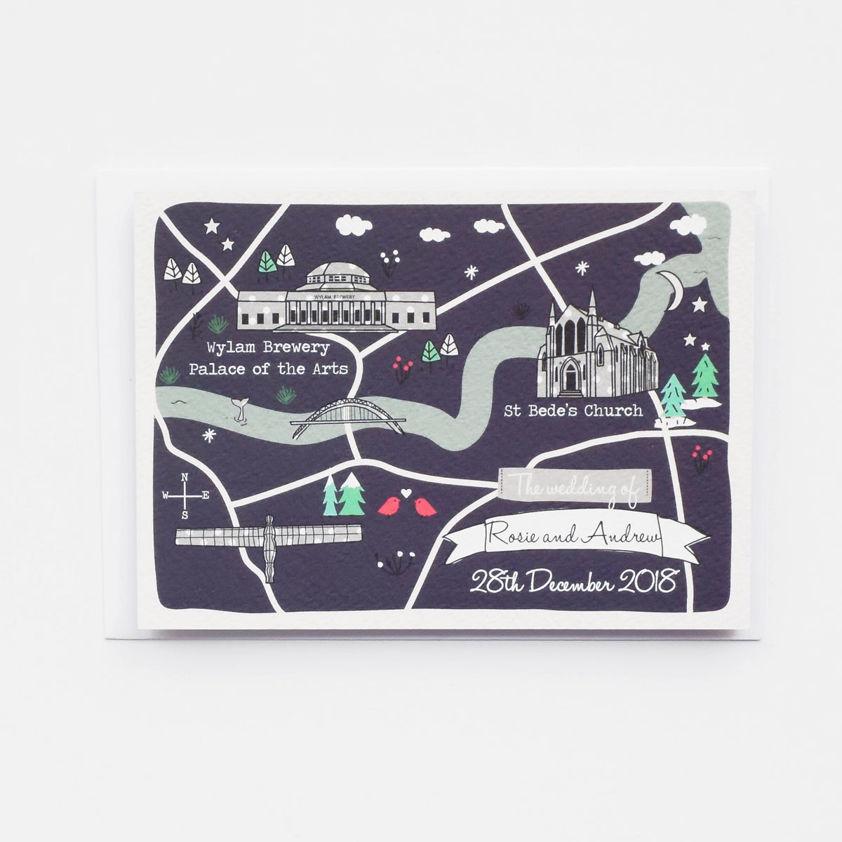 Illustrated Bespoke Map Invitation - Winter Grey Spots (Collection)