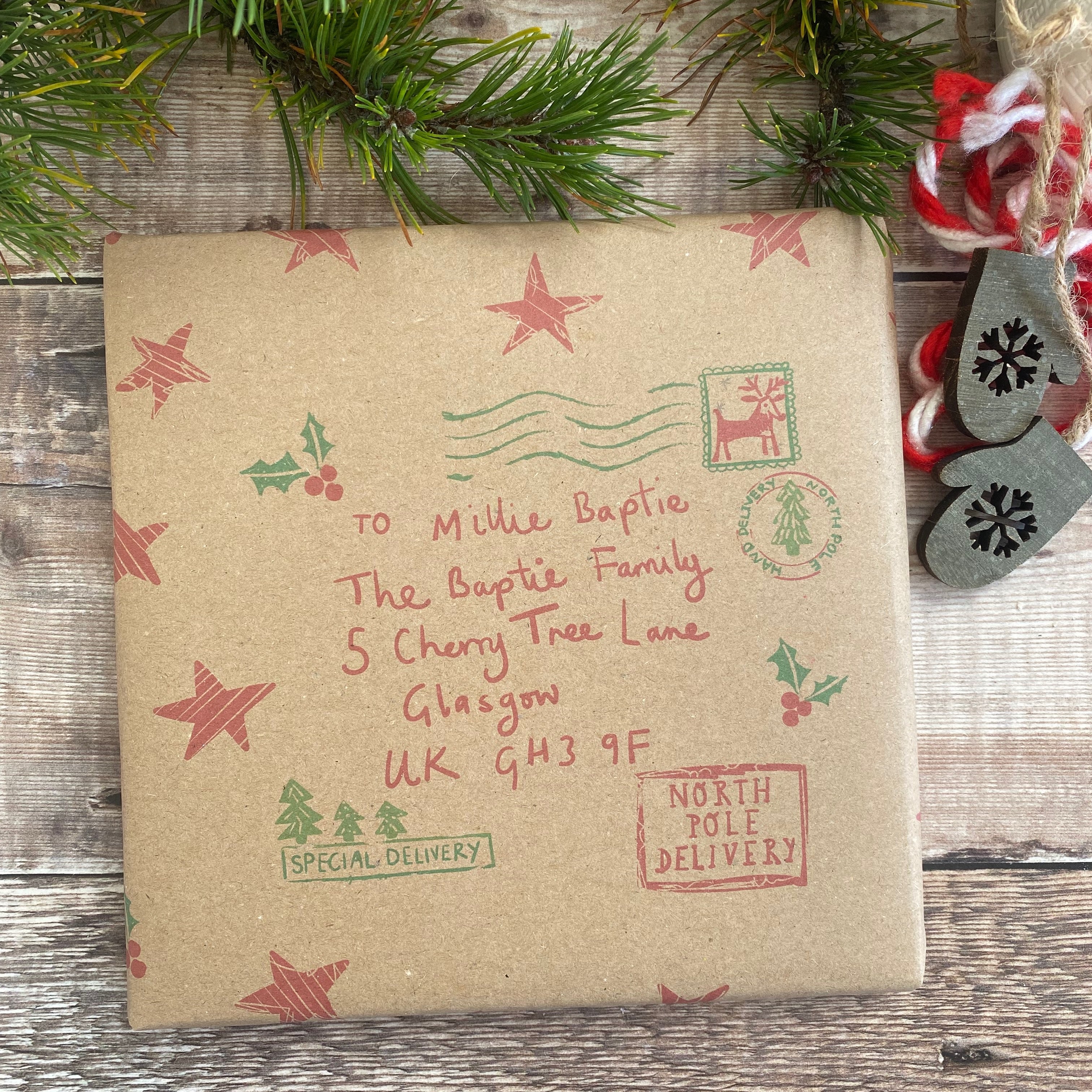 North Pole Special Delivery Name And Address Personalised Fibre Wrapping Paper