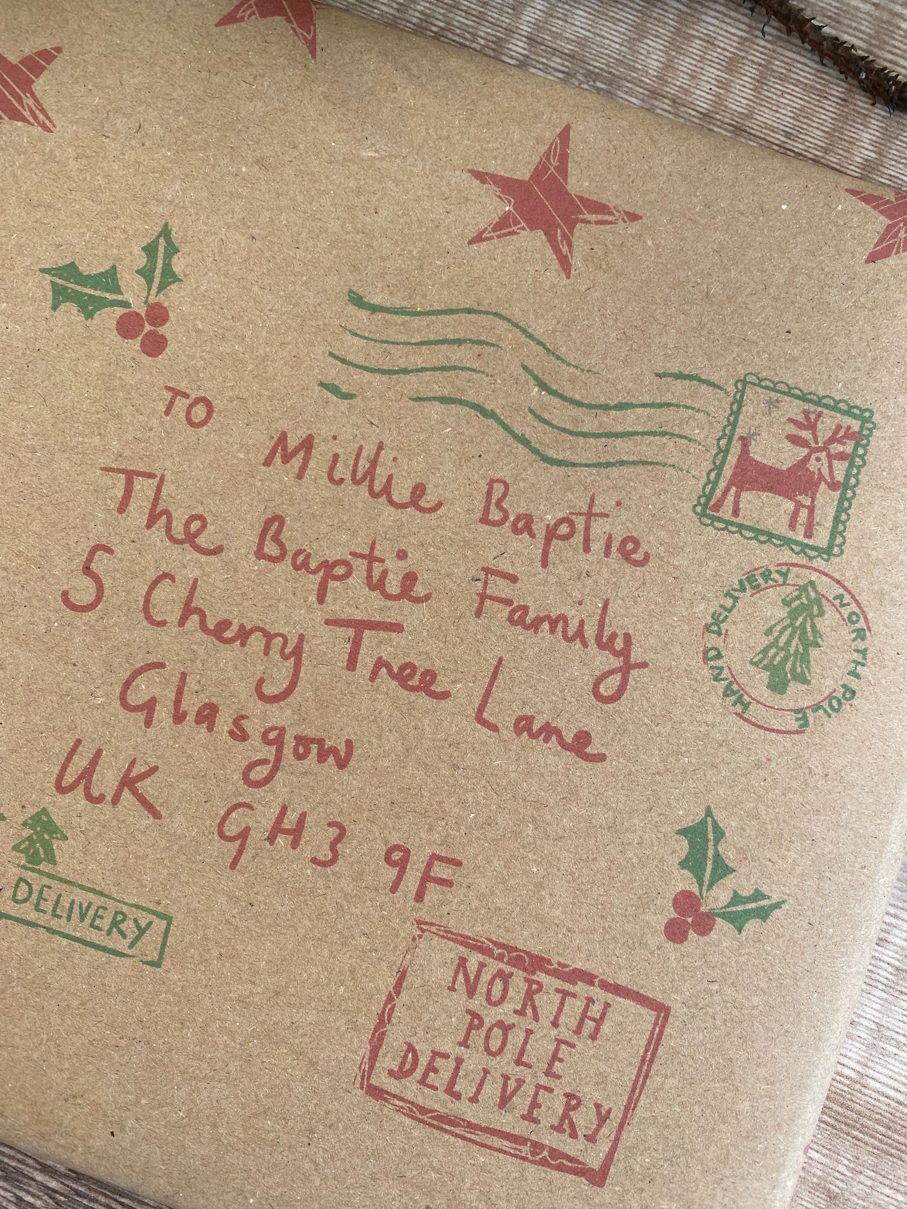 North Pole Special Delivery Name And Address Personalised Fibre Wrapping Paper