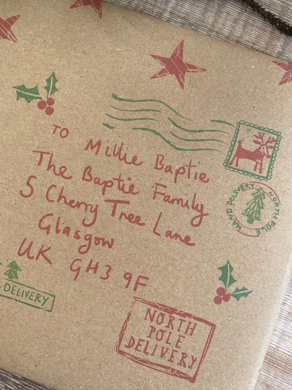 North Pole Special Delivery Name And Address Personalised Fibre Wrapping Paper