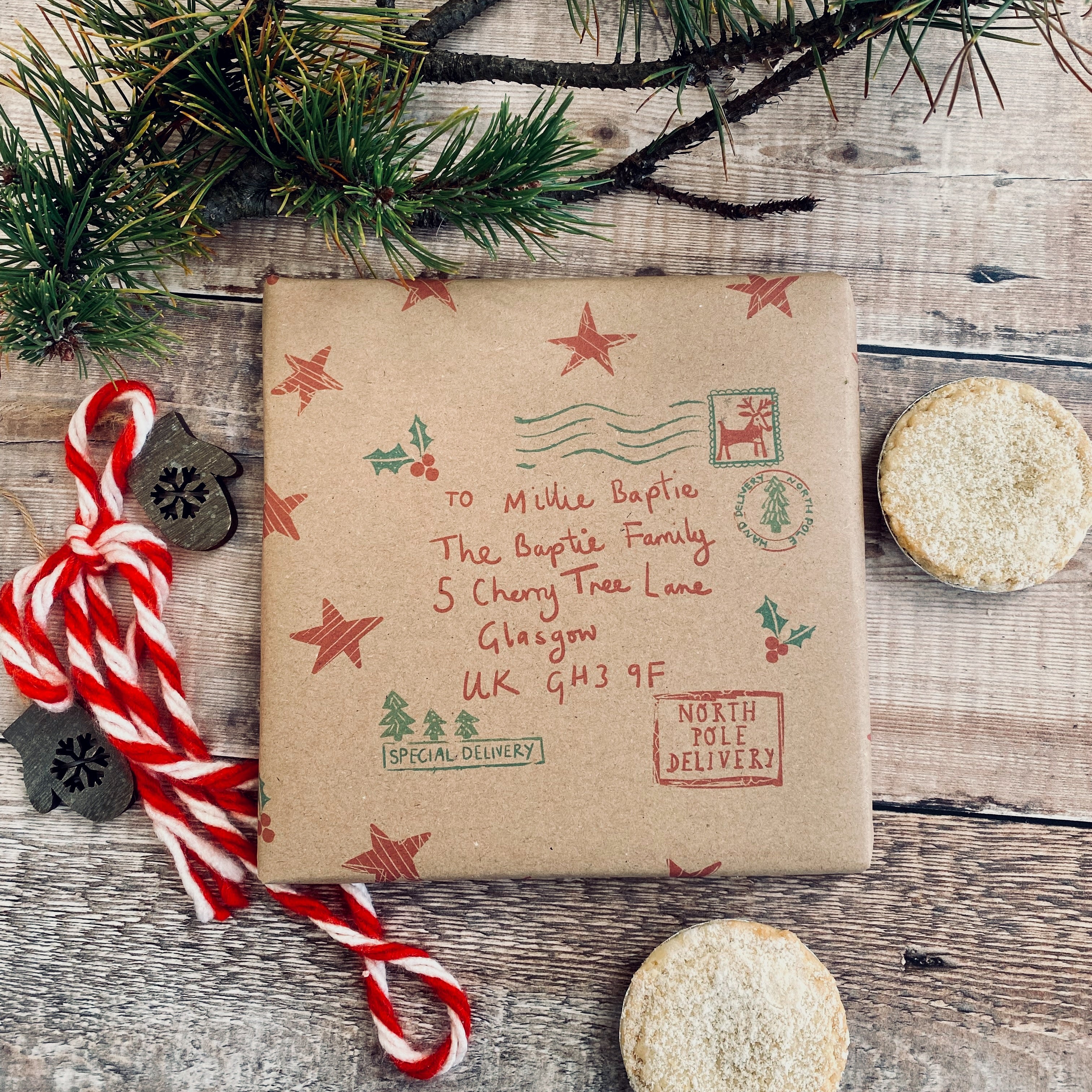 North Pole Special Delivery Name And Address Personalised Fibre Wrapping Paper