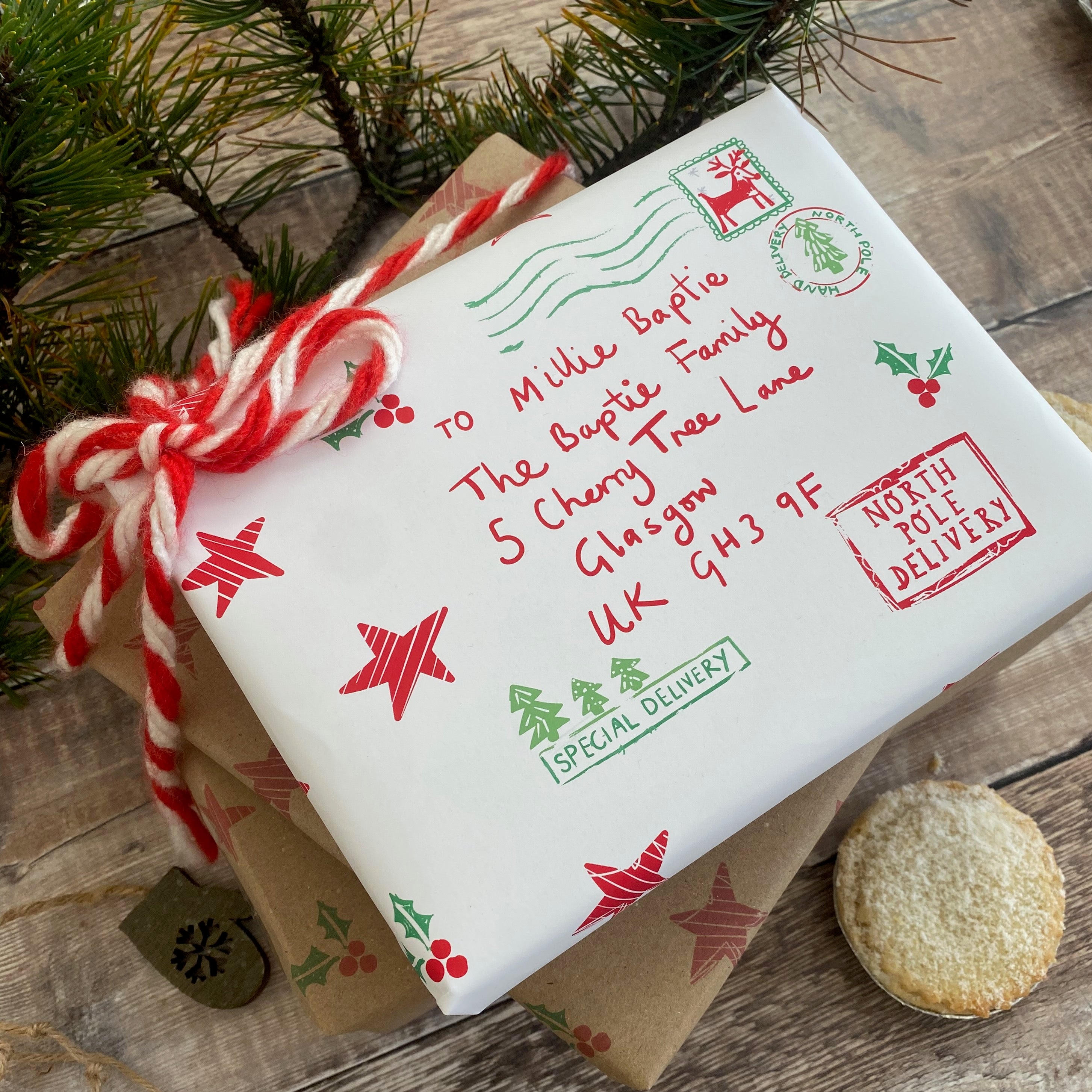 North Pole Special Delivery Name And Address Personalised White Wrapping Paper