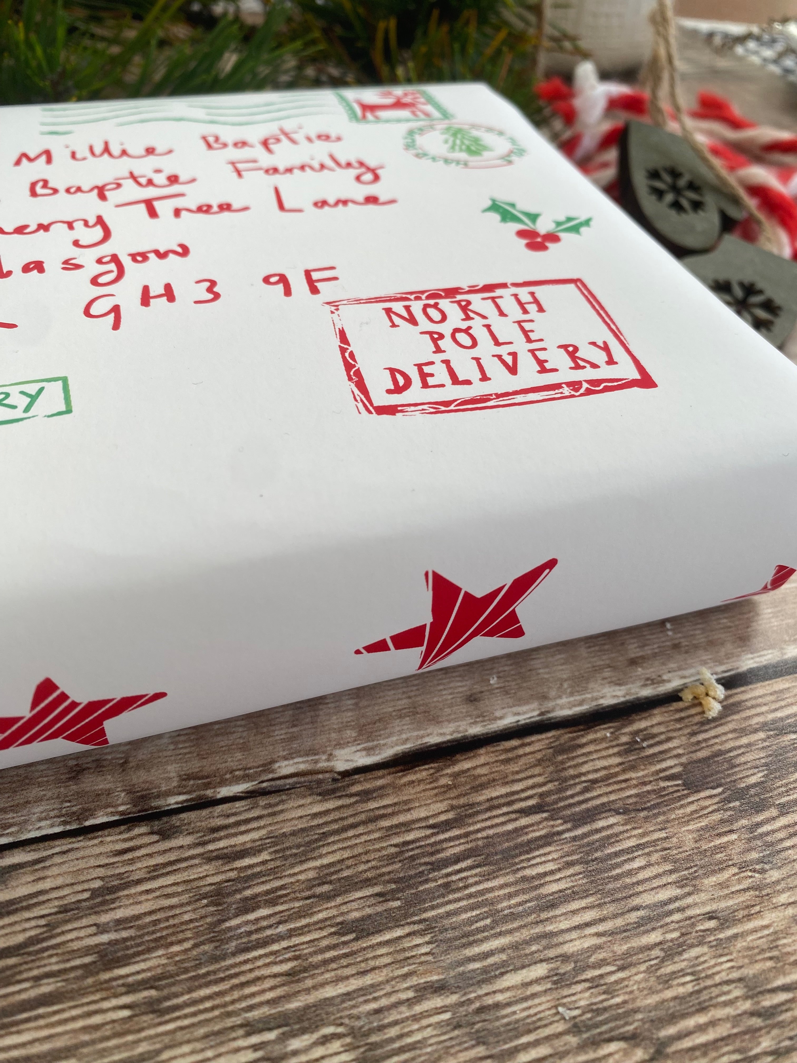 North Pole Special Delivery Name And Address Personalised White Wrapping Paper