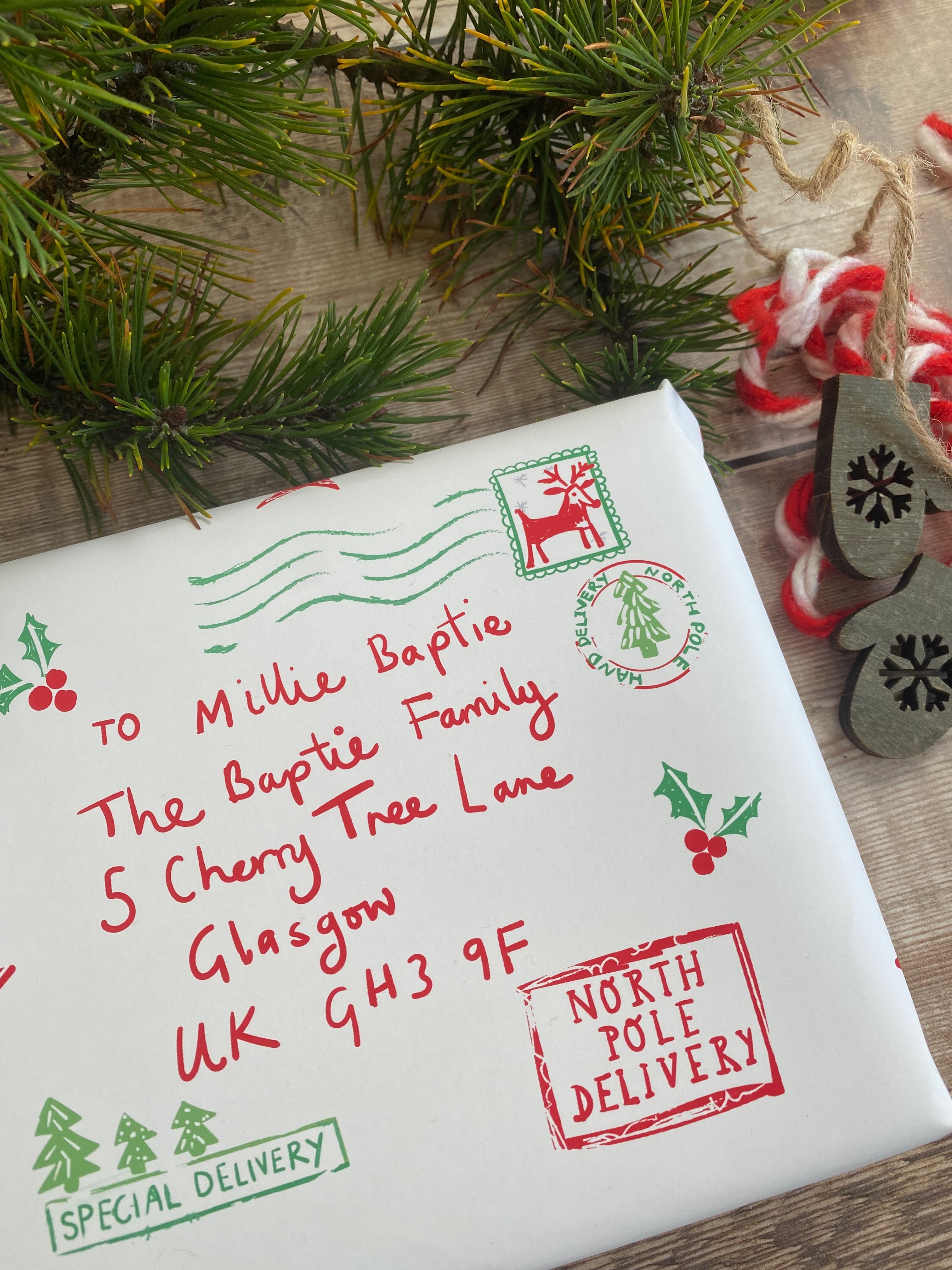 North Pole Special Delivery Name And Address Personalised White Wrapping Paper