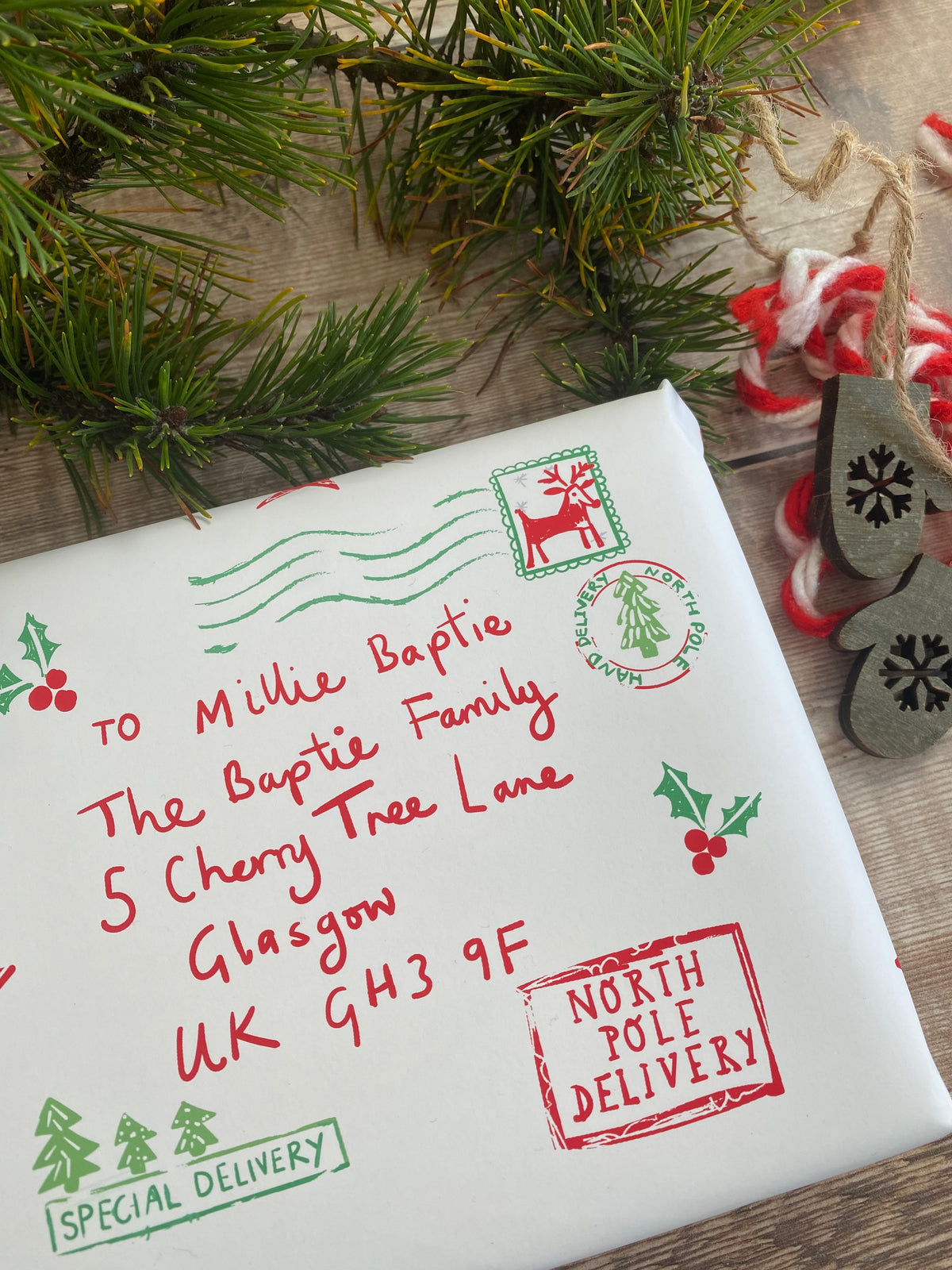 North Pole Special Delivery Name And Address Personalised White Wrapping Paper
