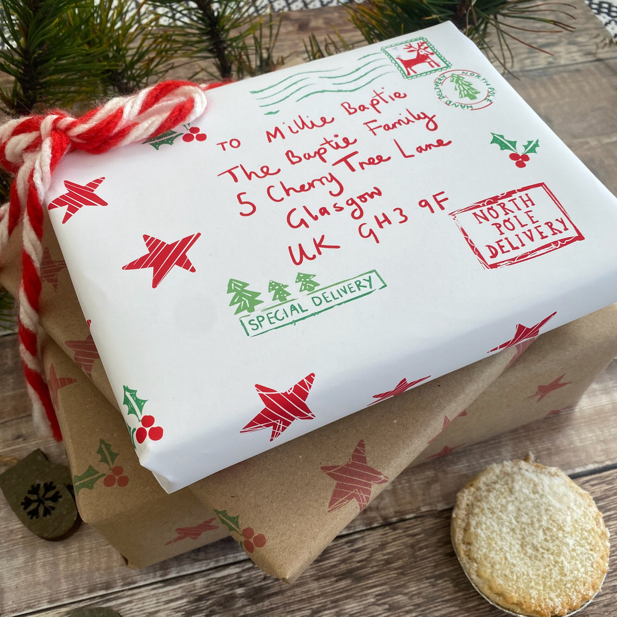 North Pole Special Delivery Name And Address Personalised White Wrapping Paper