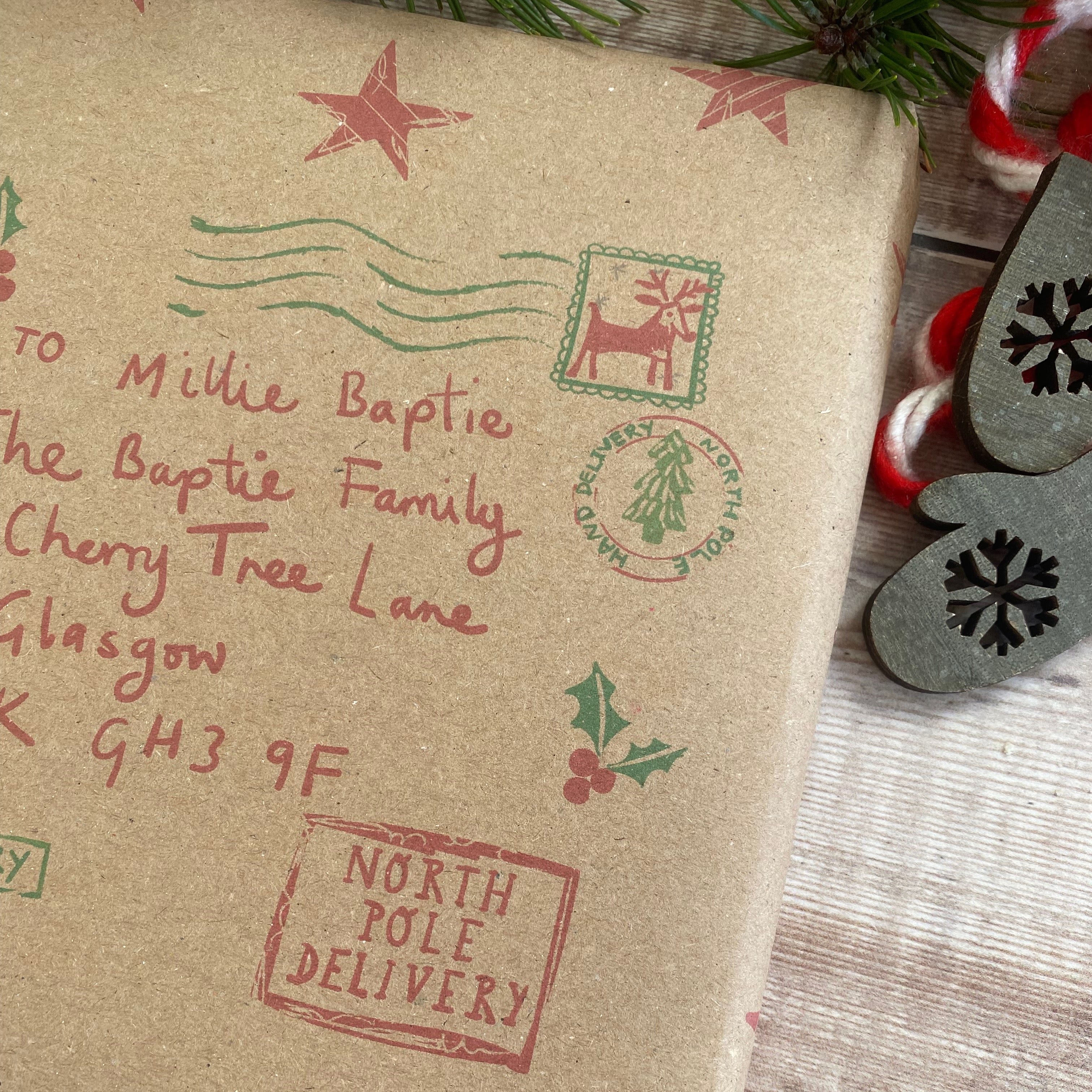 North Pole Special Delivery Name And Address Personalised Fibre Wrapping Paper