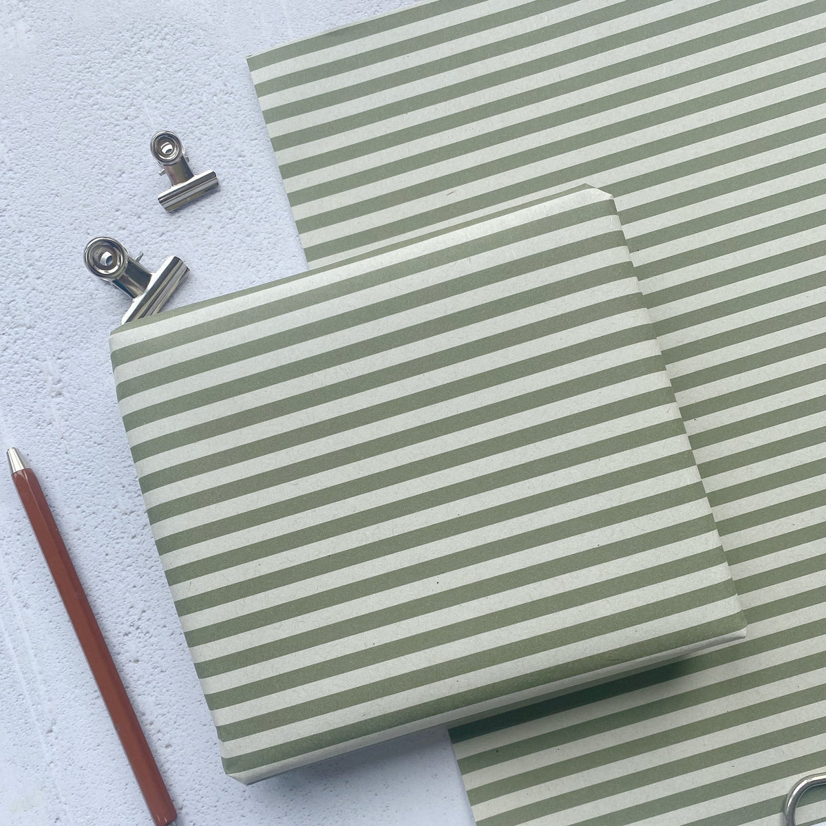 Stripe Olive green Paper Fibre 42cm x 29.7 (A3) Size Wrapping Paper Sheet