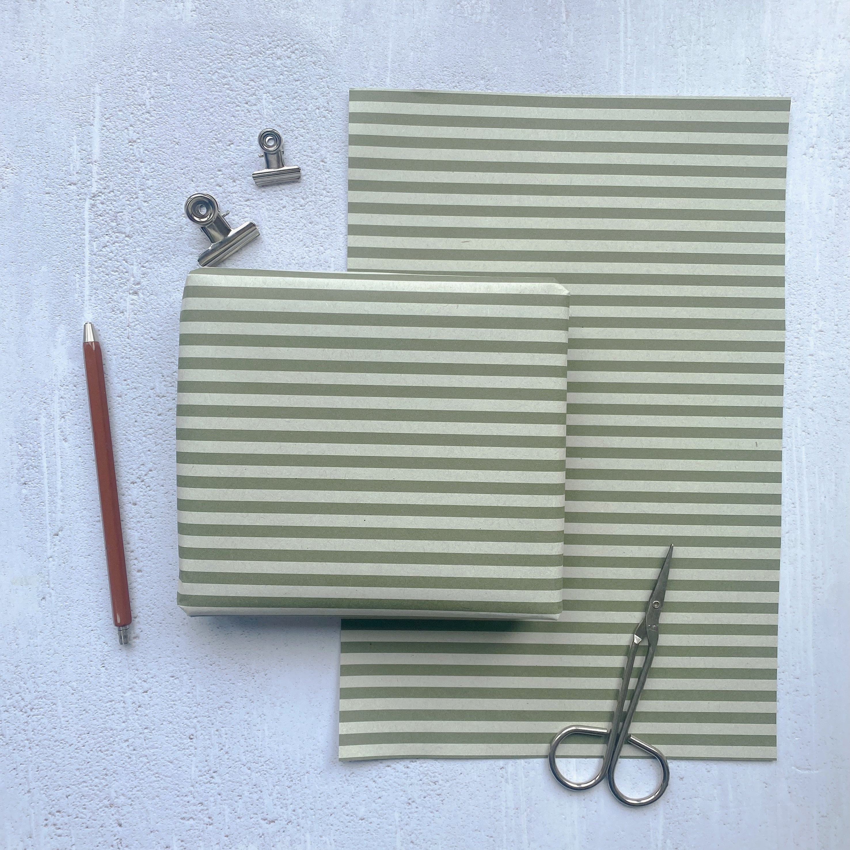 Stripe Olive green Paper Fibre 42cm x 29.7 (A3) Size Wrapping Paper Sheet