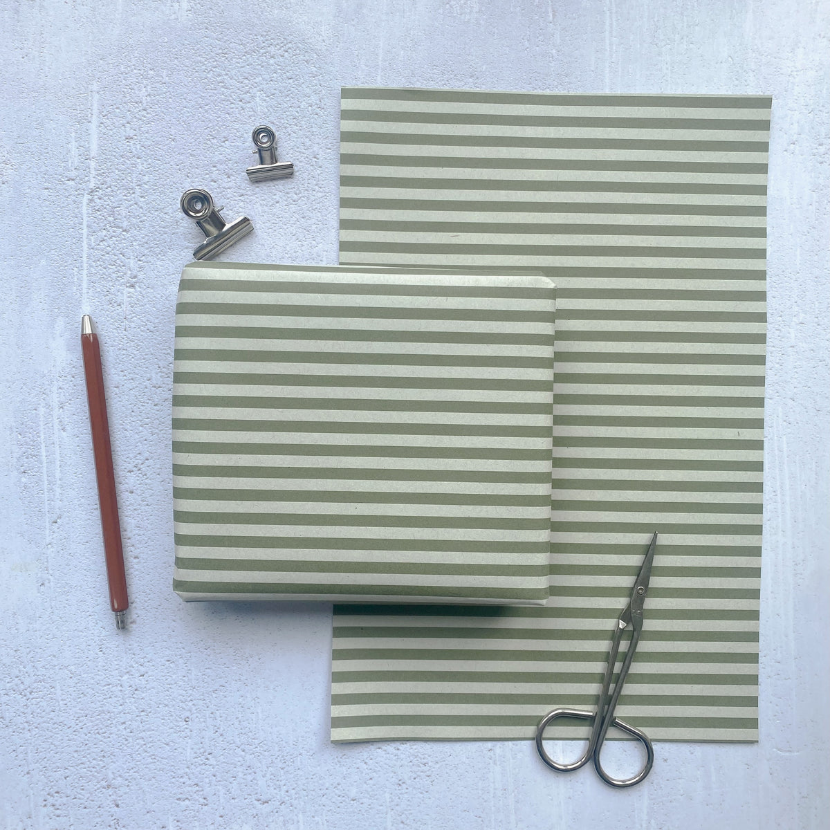 Stripe Olive green Paper Fibre 42cm x 29.7 (A3) Size Wrapping Paper Sheet