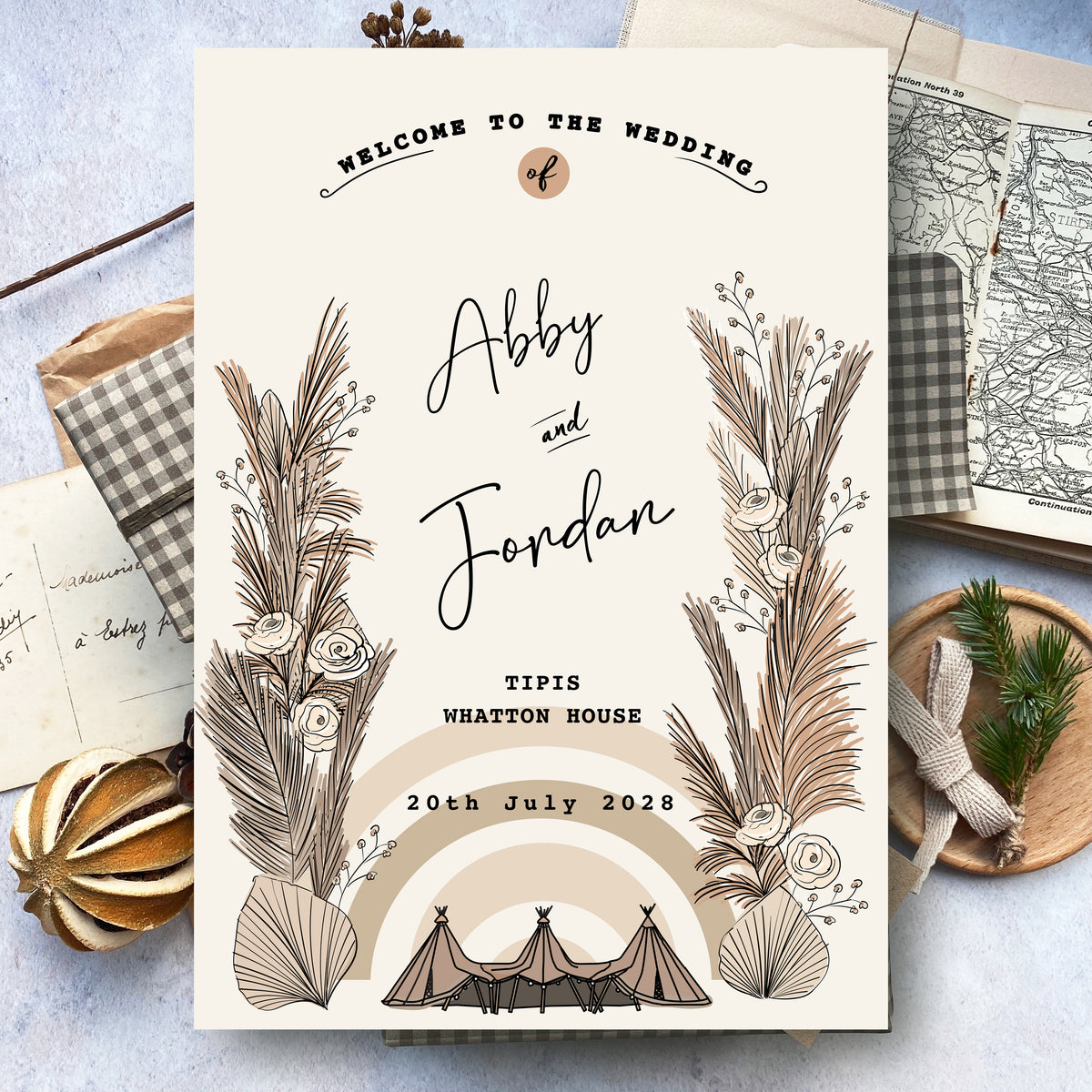 Boho Pampas Tipi  Welcome Board