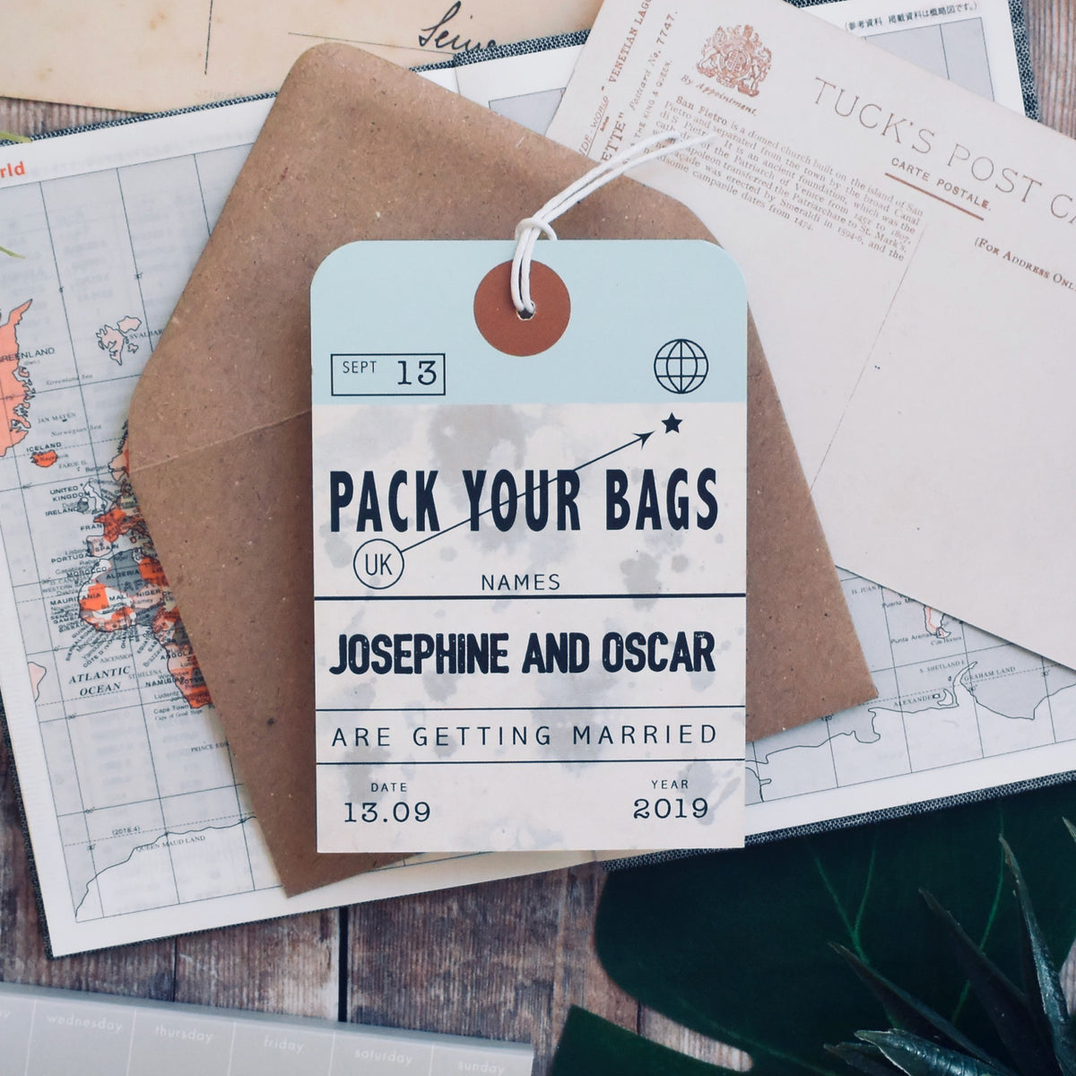 Vintage Style 'Pack Your Bags' Luggage Tag Save The Date