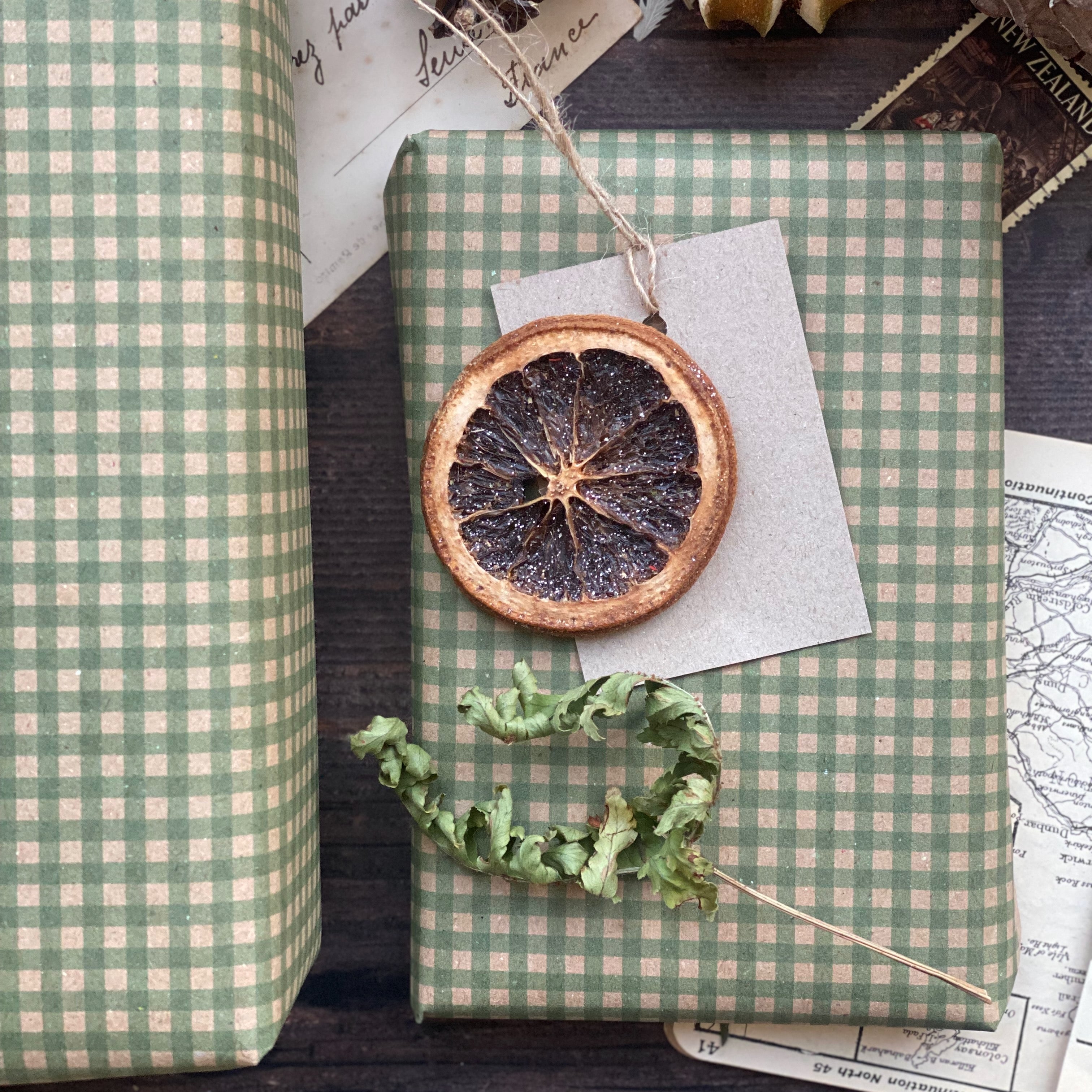 Green Gingham Paper Fibre Wrapping Paper