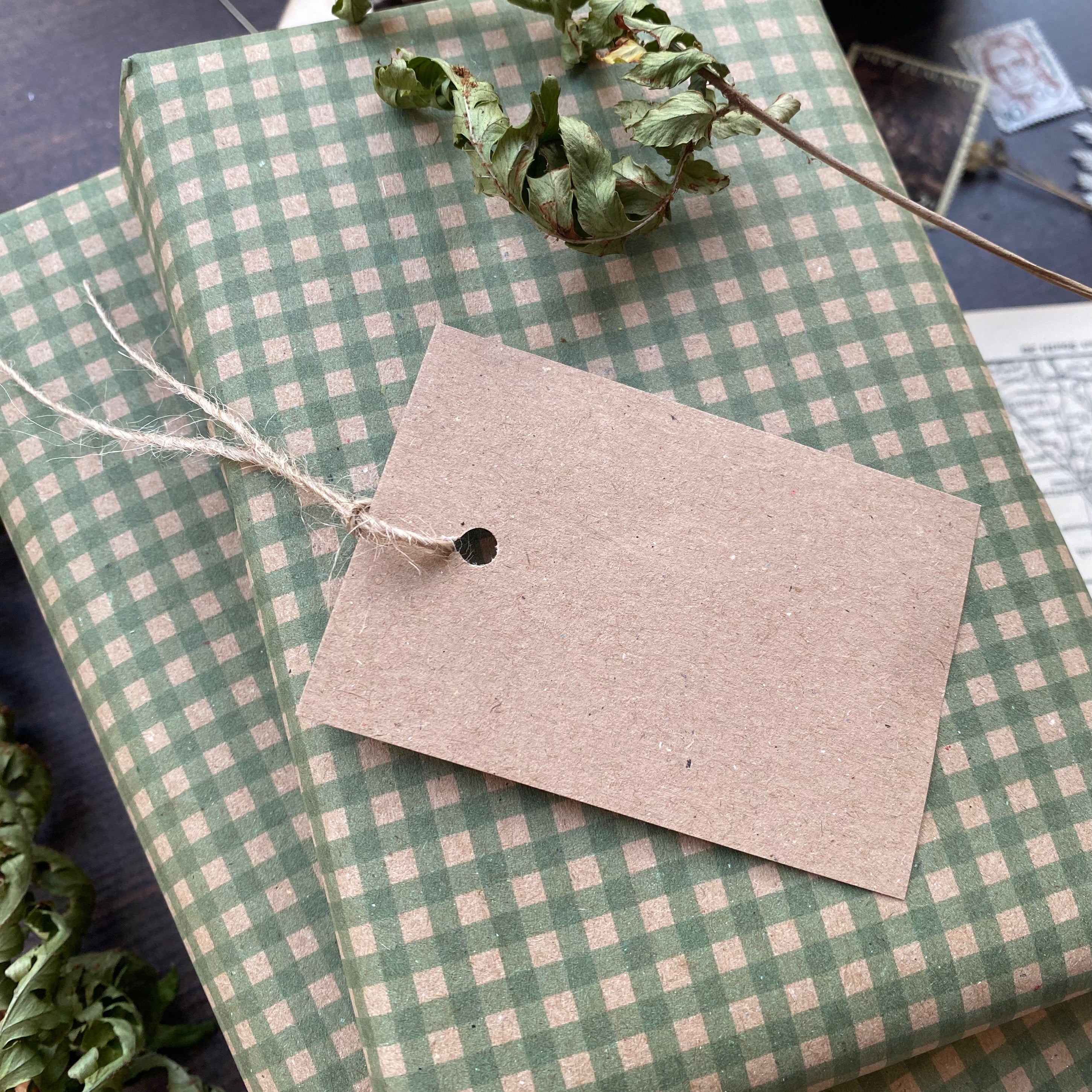 Green Gingham Paper Fibre Wrapping Paper