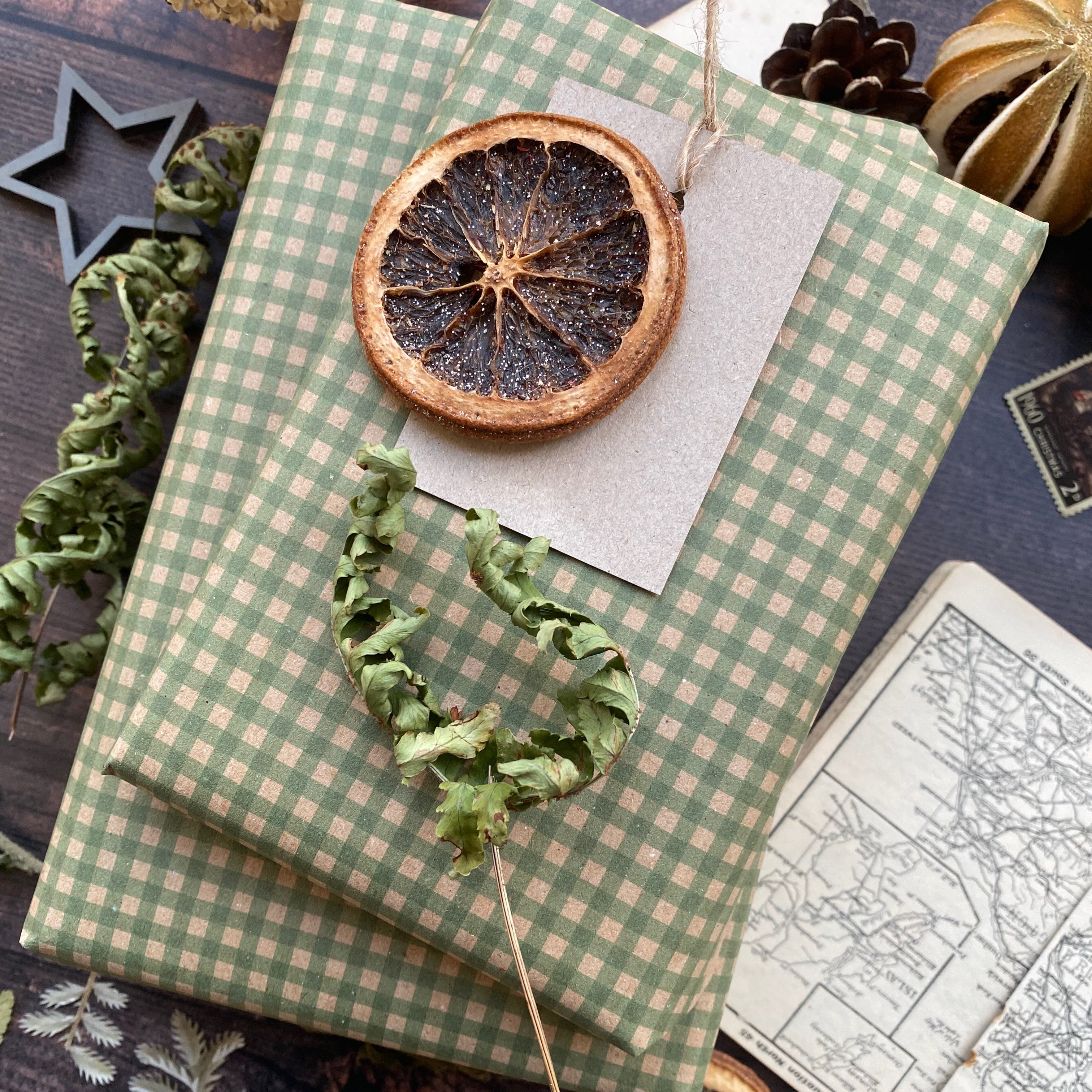 Green Gingham Paper Fibre Wrapping Paper