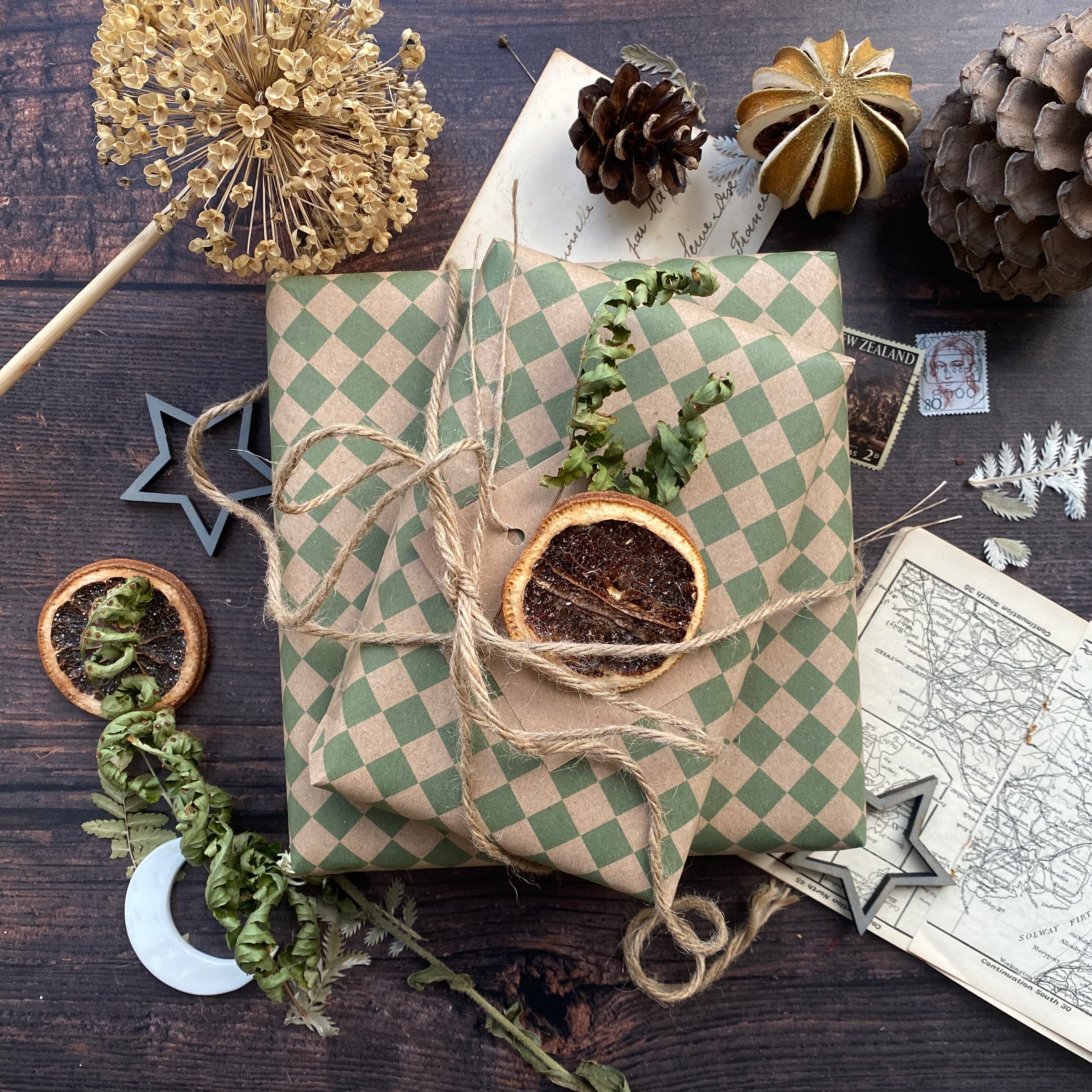 Green Harlequin Pattern Paper Fibre Wrapping Paper