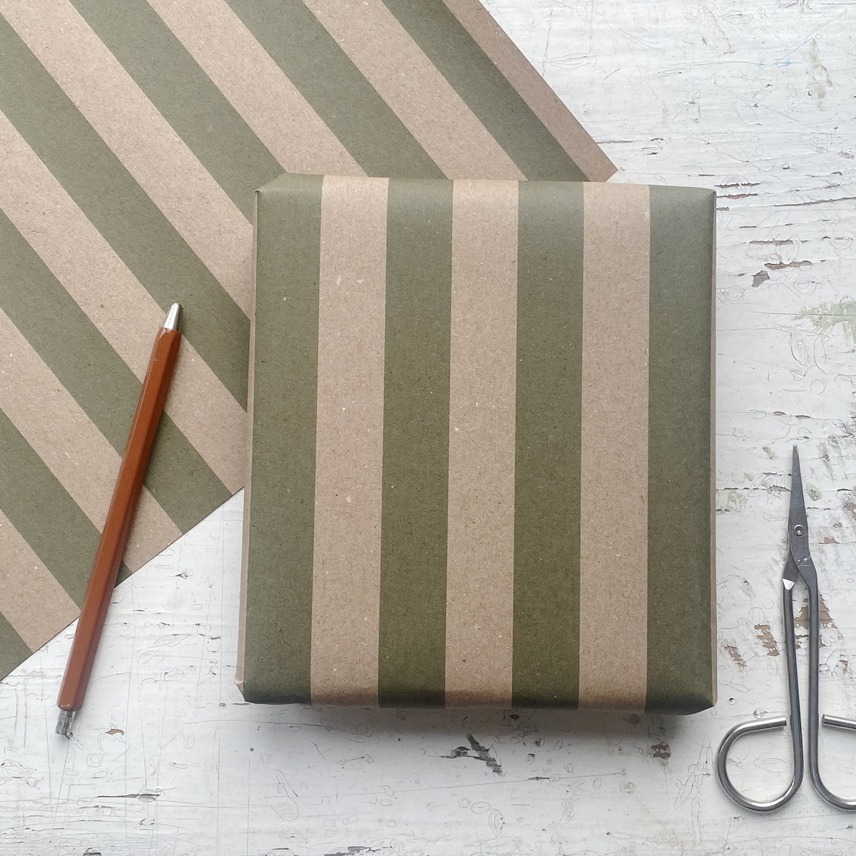 Olive Green Wide Stripe Pattern Fibre 450 x 320mm Size Wrapping Paper Sheet