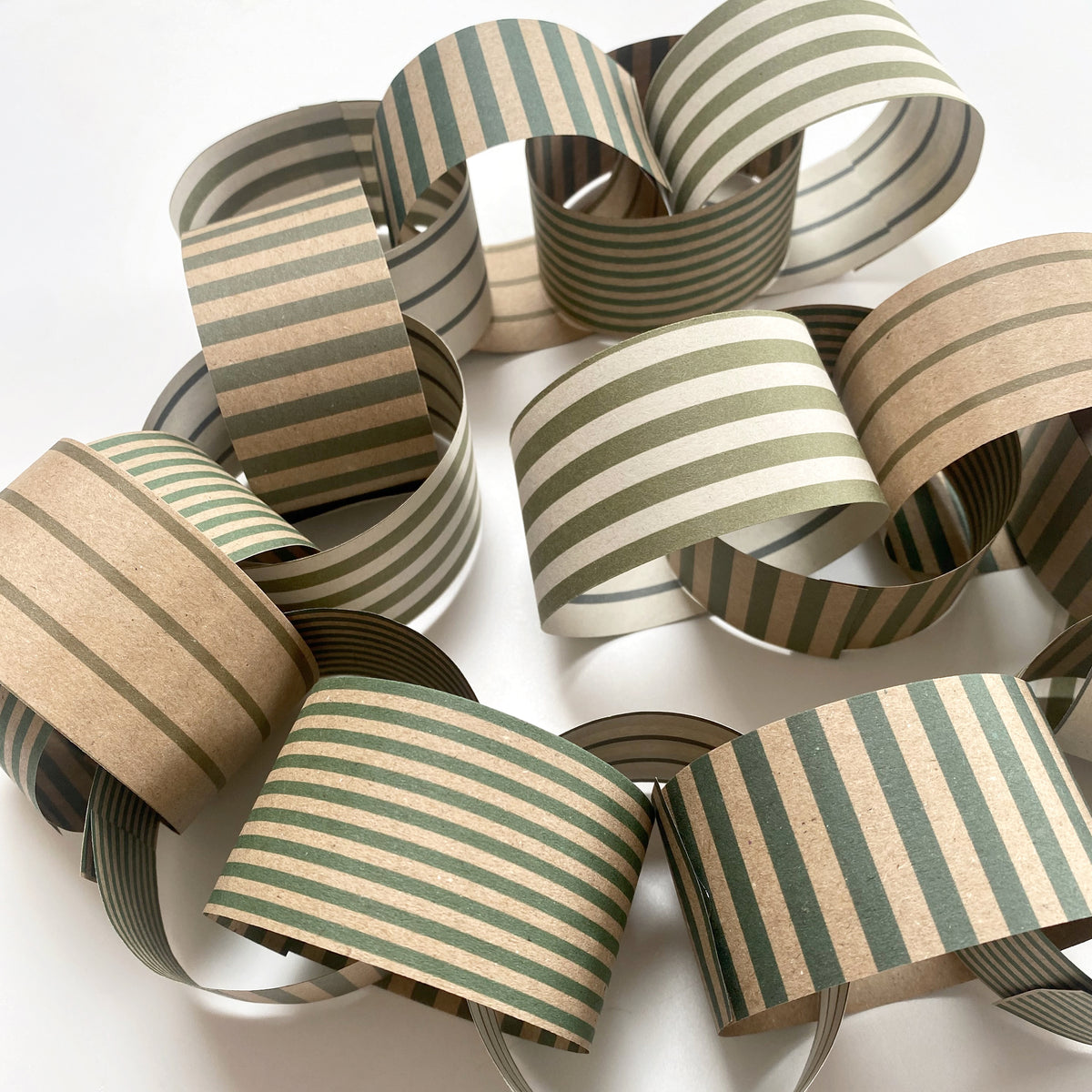 Green Stripe Paper Chain Garland Kit
