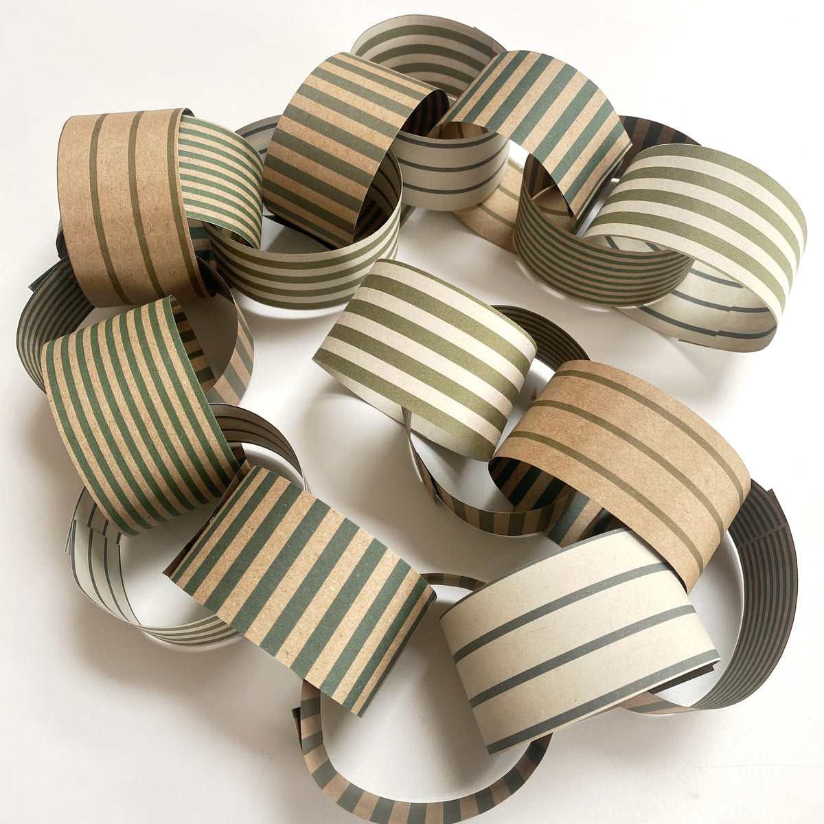 Green Stripe Paper Chain Garland Kit