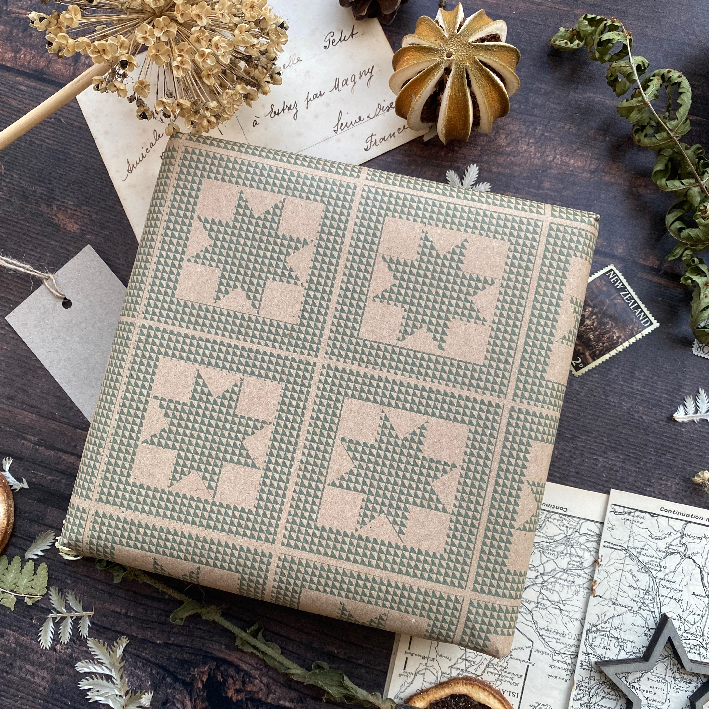 Star Patchwork 'Little Women' Paper Fibre Wrapping Paper