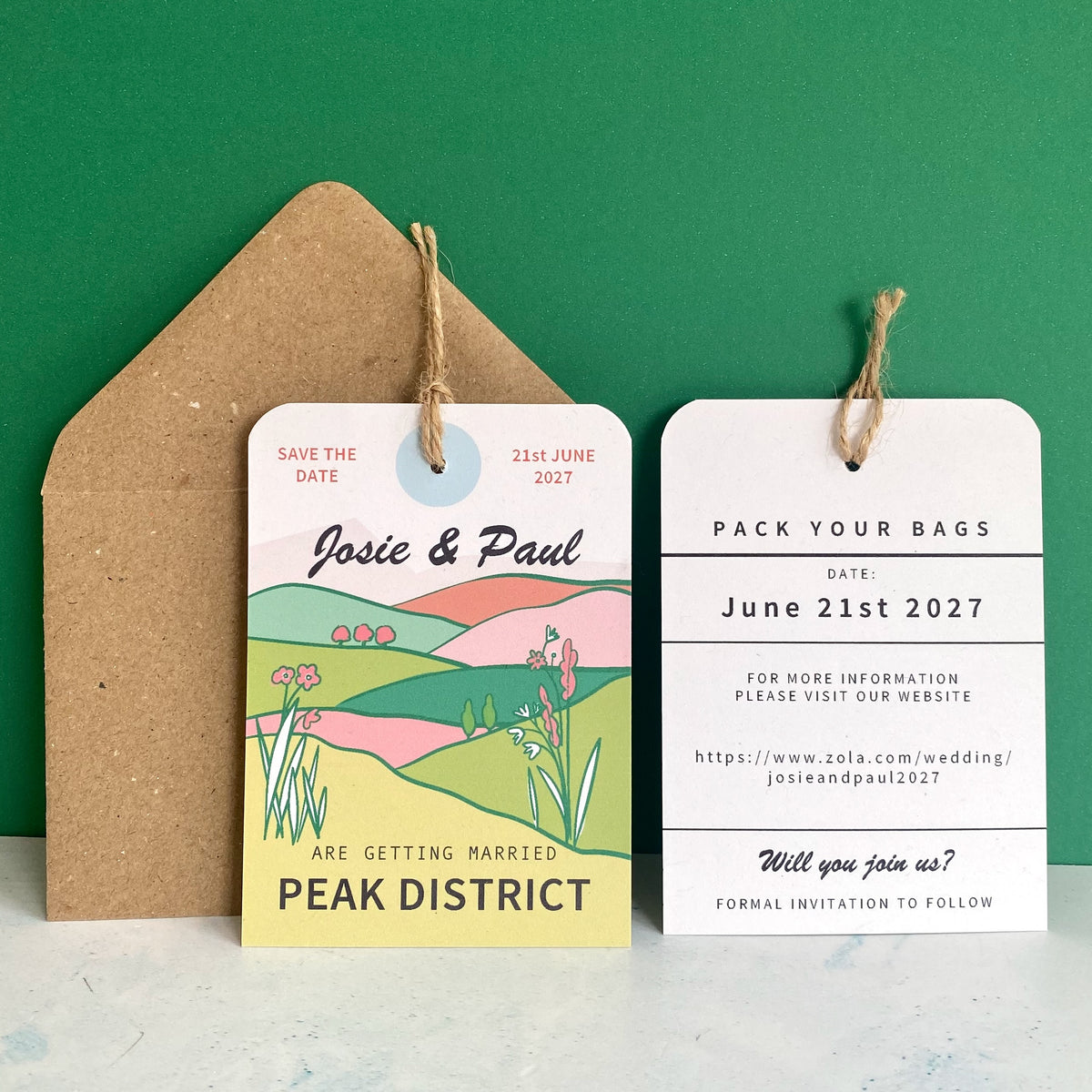 Peak District Illustration Save the Date Luggage Tag