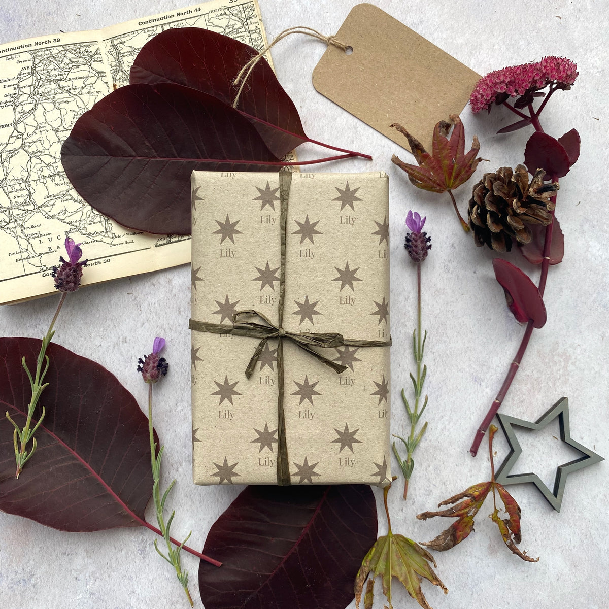 Christmas Star Personalised Paper Fibre Wrapping Paper Set