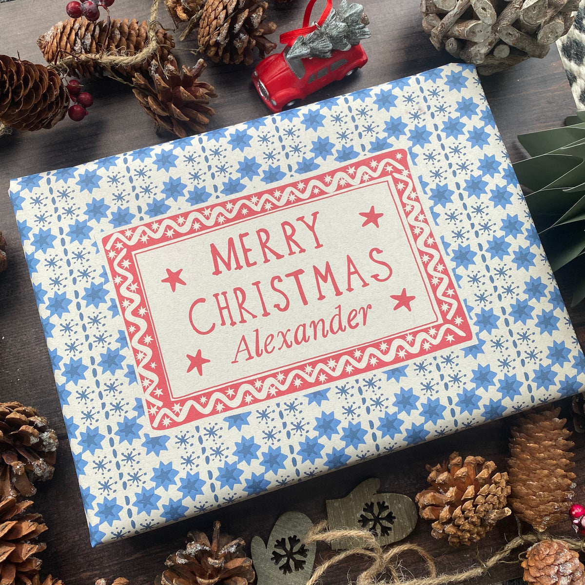 Christmas Personalised Name Paper Fibre Eco-Natural Kraft Wrapping Paper