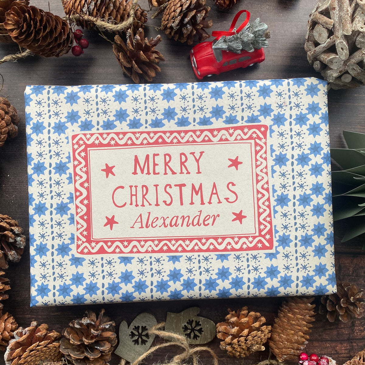 Christmas Personalised Name Paper Fibre Eco-Natural Kraft Wrapping Paper