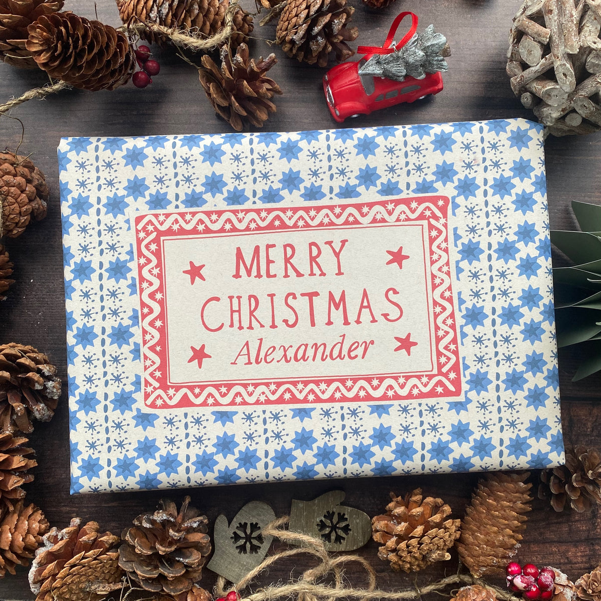 Christmas Personalised Name Paper Fibre Eco-Natural Kraft Wrapping Paper