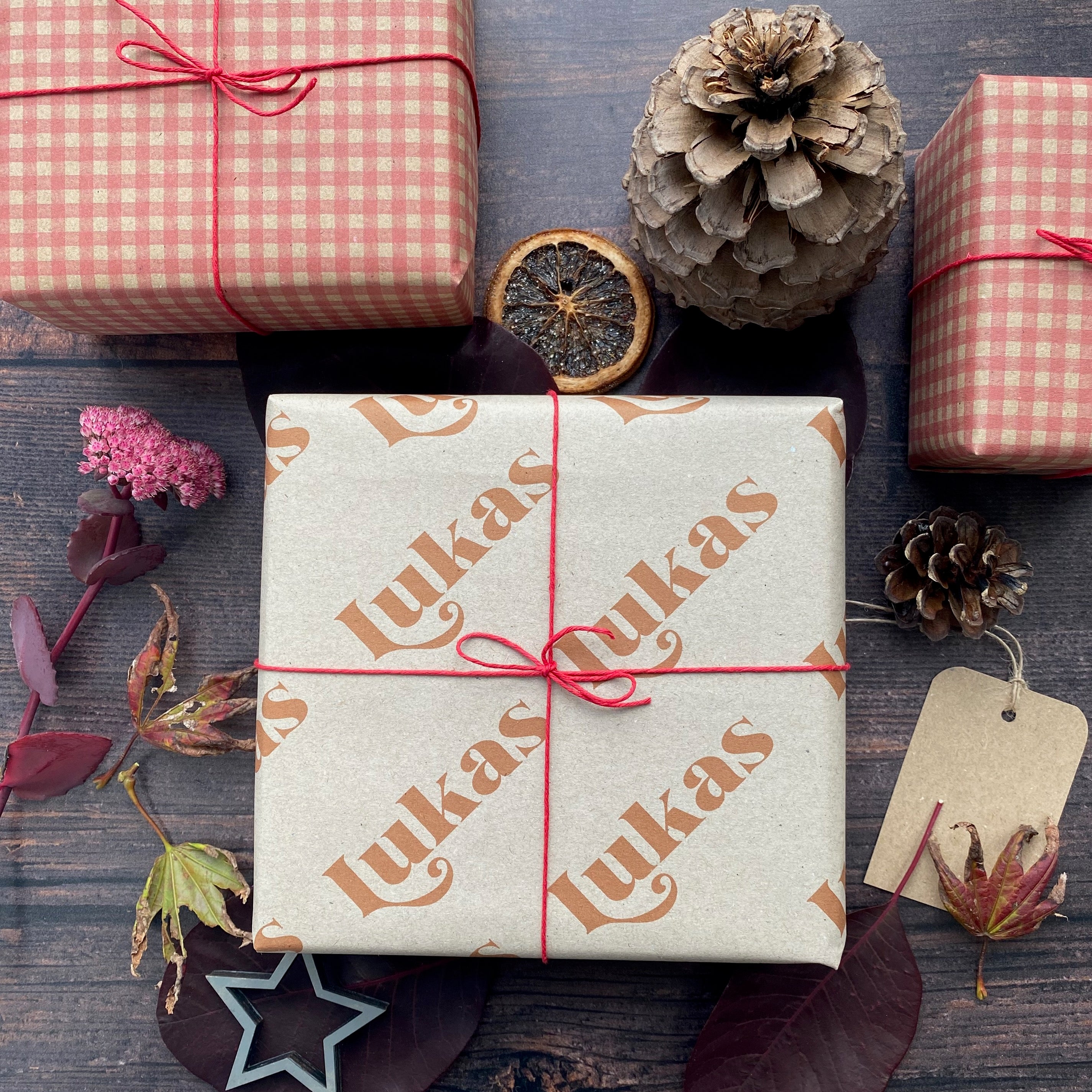 Retro Christmas Personalised Name Wrapping Paper Set
