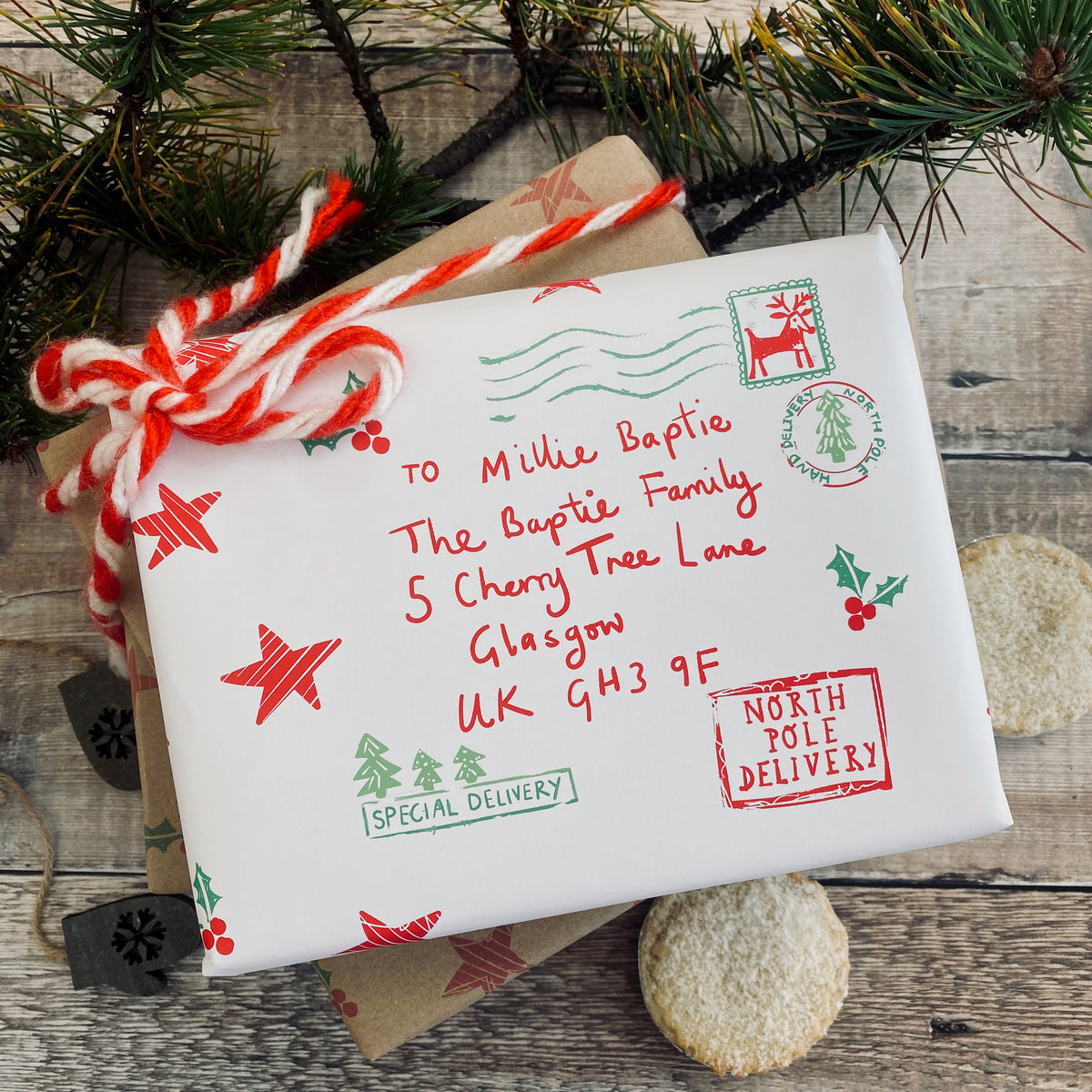 North Pole Special Delivery Name And Address Personalised White Wrapping Paper