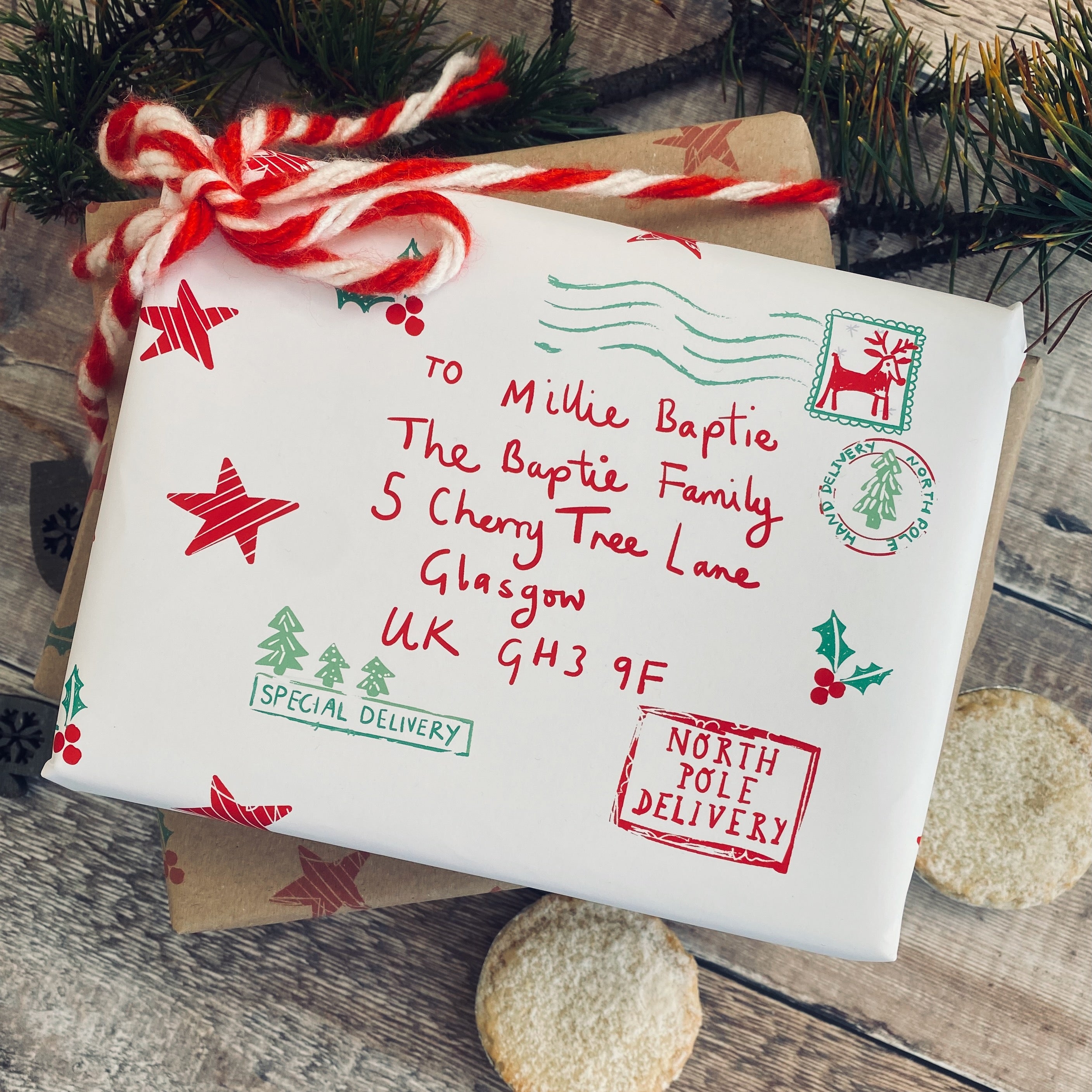 North Pole Special Delivery Name And Address Personalised White Wrapping Paper