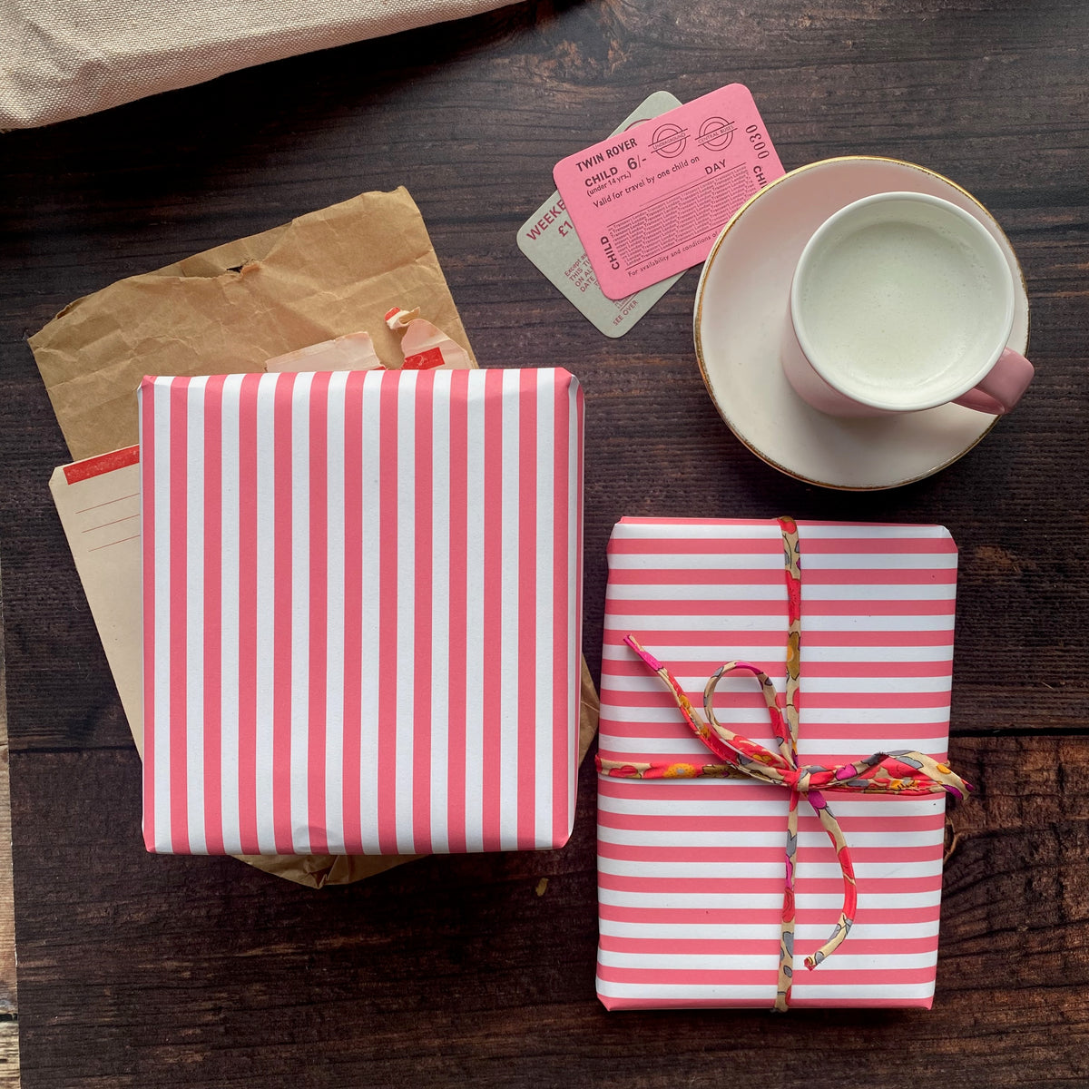 Pink Wide Stripe Paper Fibre 45 x 320mm Size Wrapping/Patterned Paper Sheet (Copy)