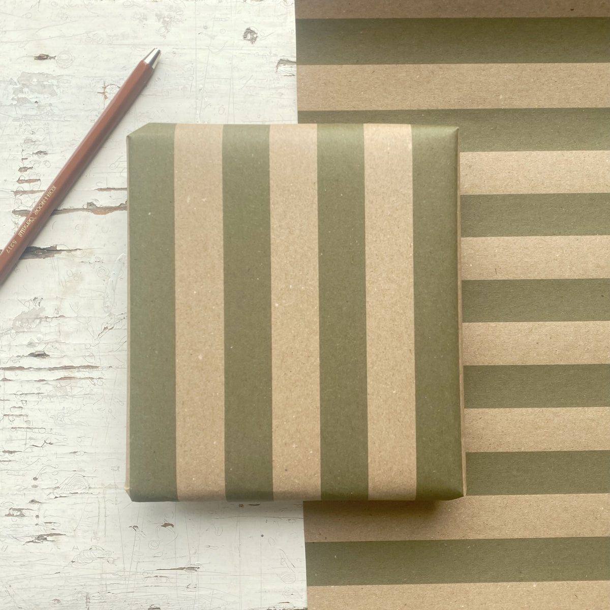 Olive Green Wide Stripe Pattern Fibre 450 x 320mm Size Wrapping Paper Sheet