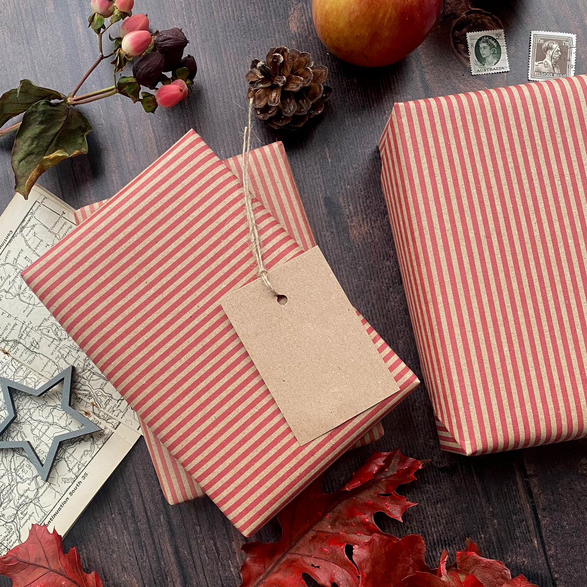 Red Stripe Paper Fibre Wrapping Paper