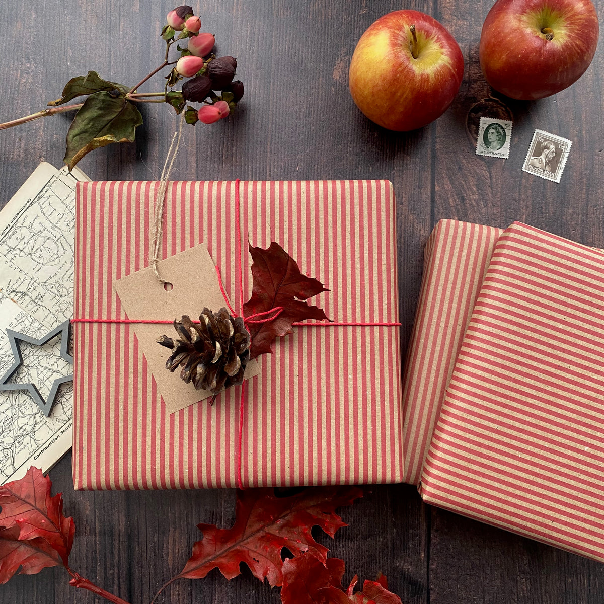 Red Stripe Paper Fibre Wrapping Paper