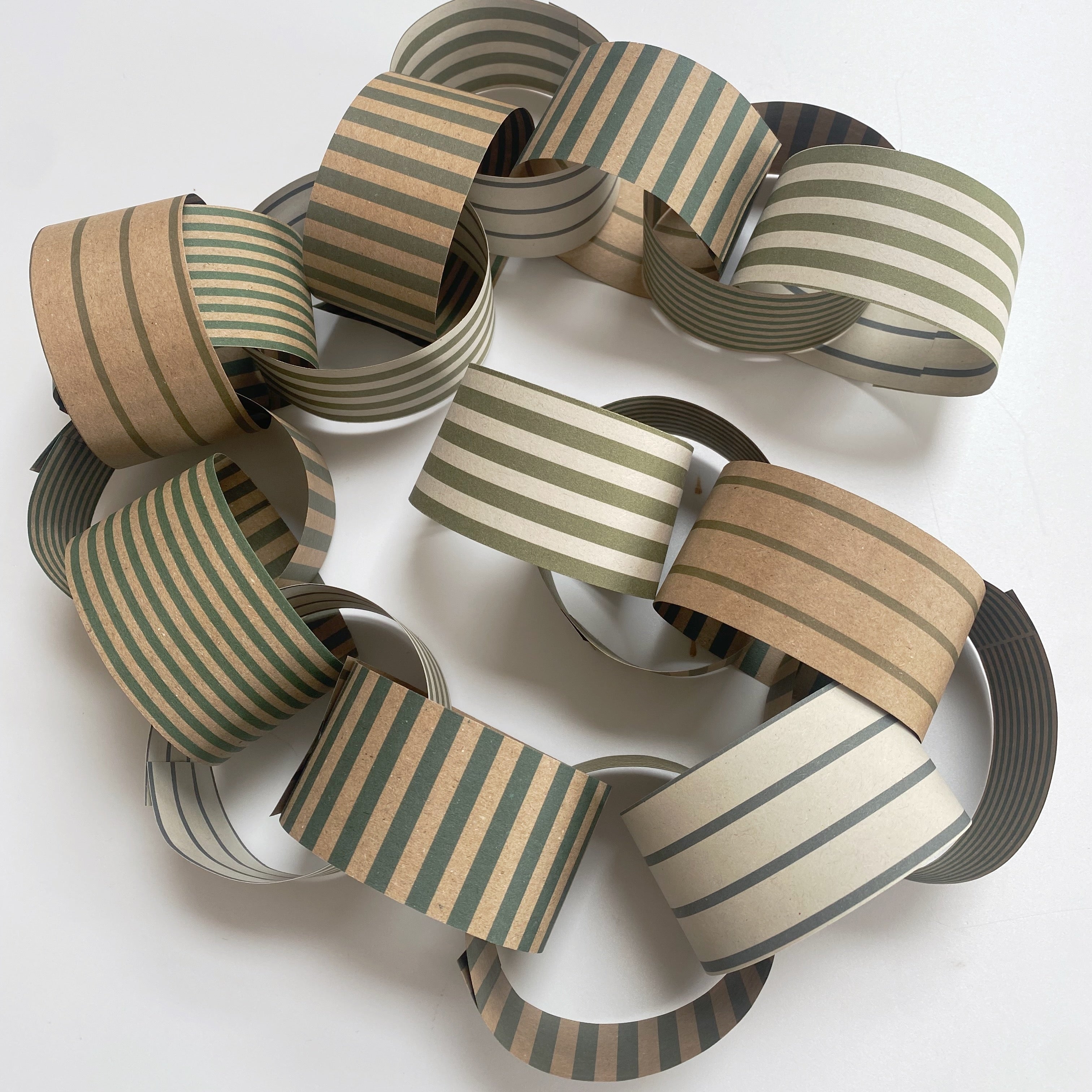 Green Stripe Paper Chain Garland Kit